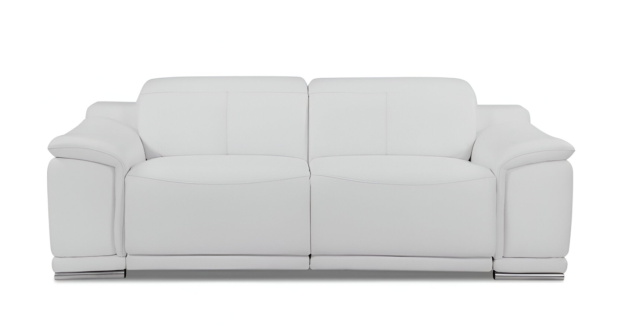 86" White Italian Leather USB Reclining Sofa With Silver Legs-1