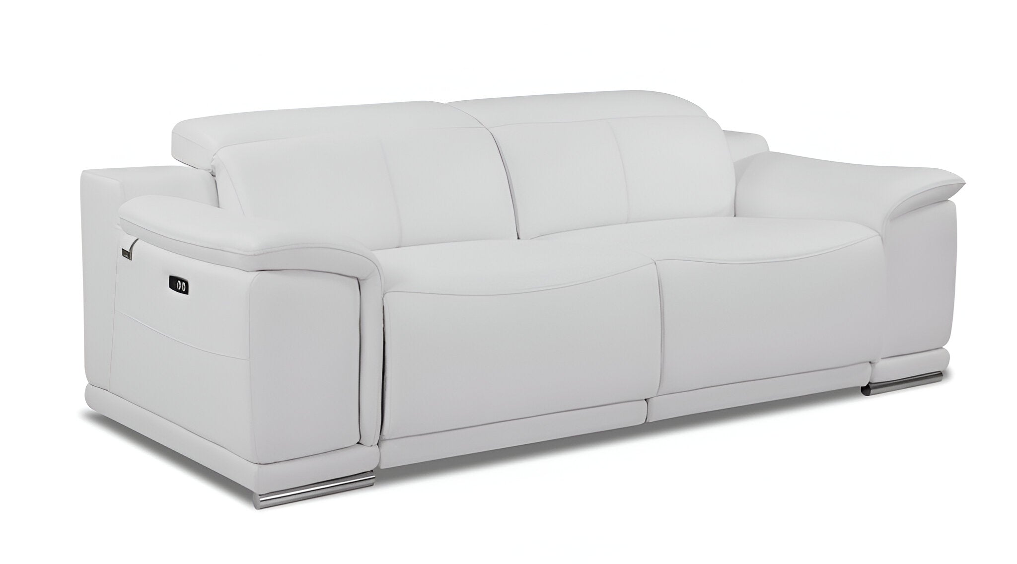 86" White Italian Leather USB Reclining Sofa With Silver Legs-2