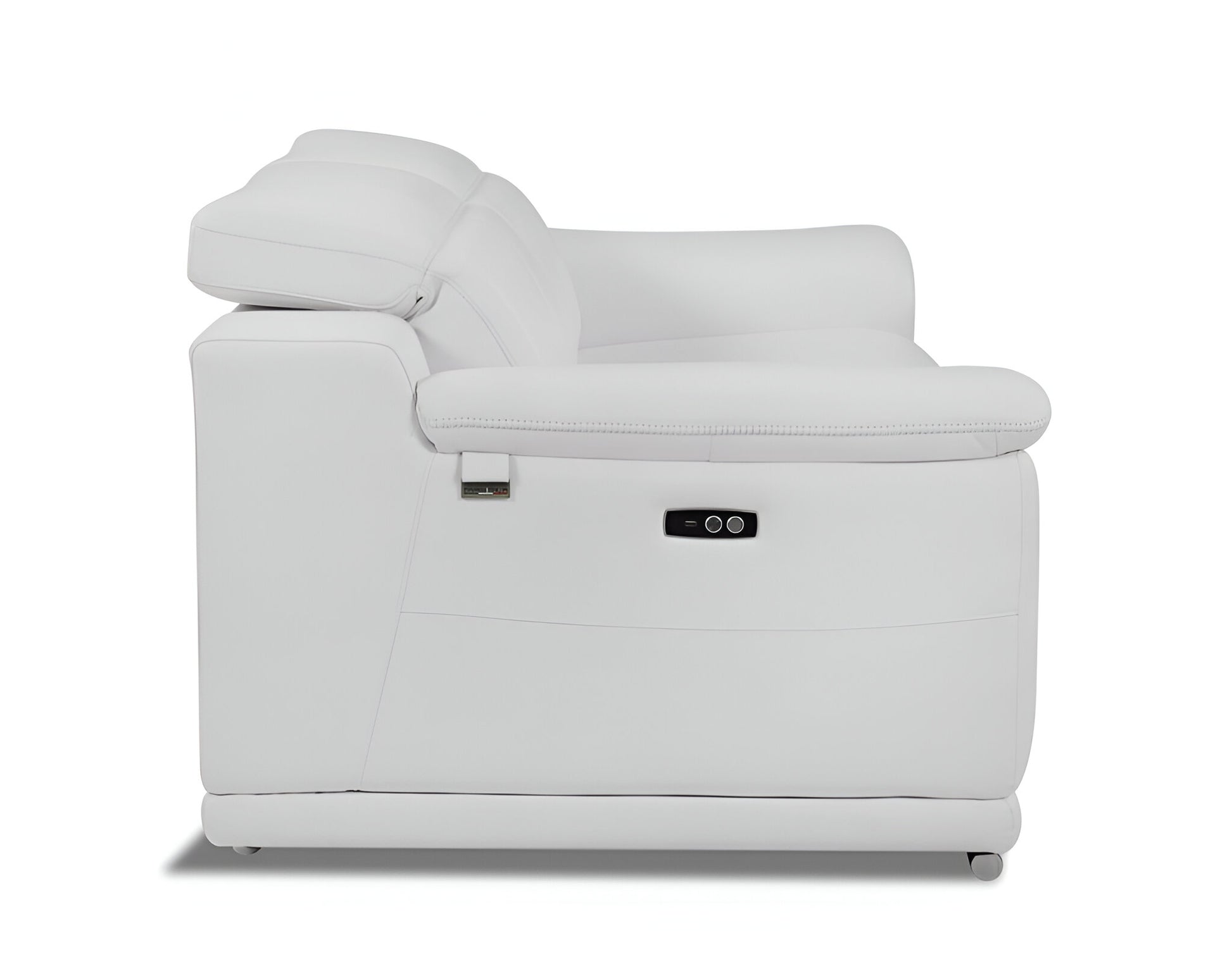 86" White Italian Leather USB Reclining Sofa With Silver Legs-4