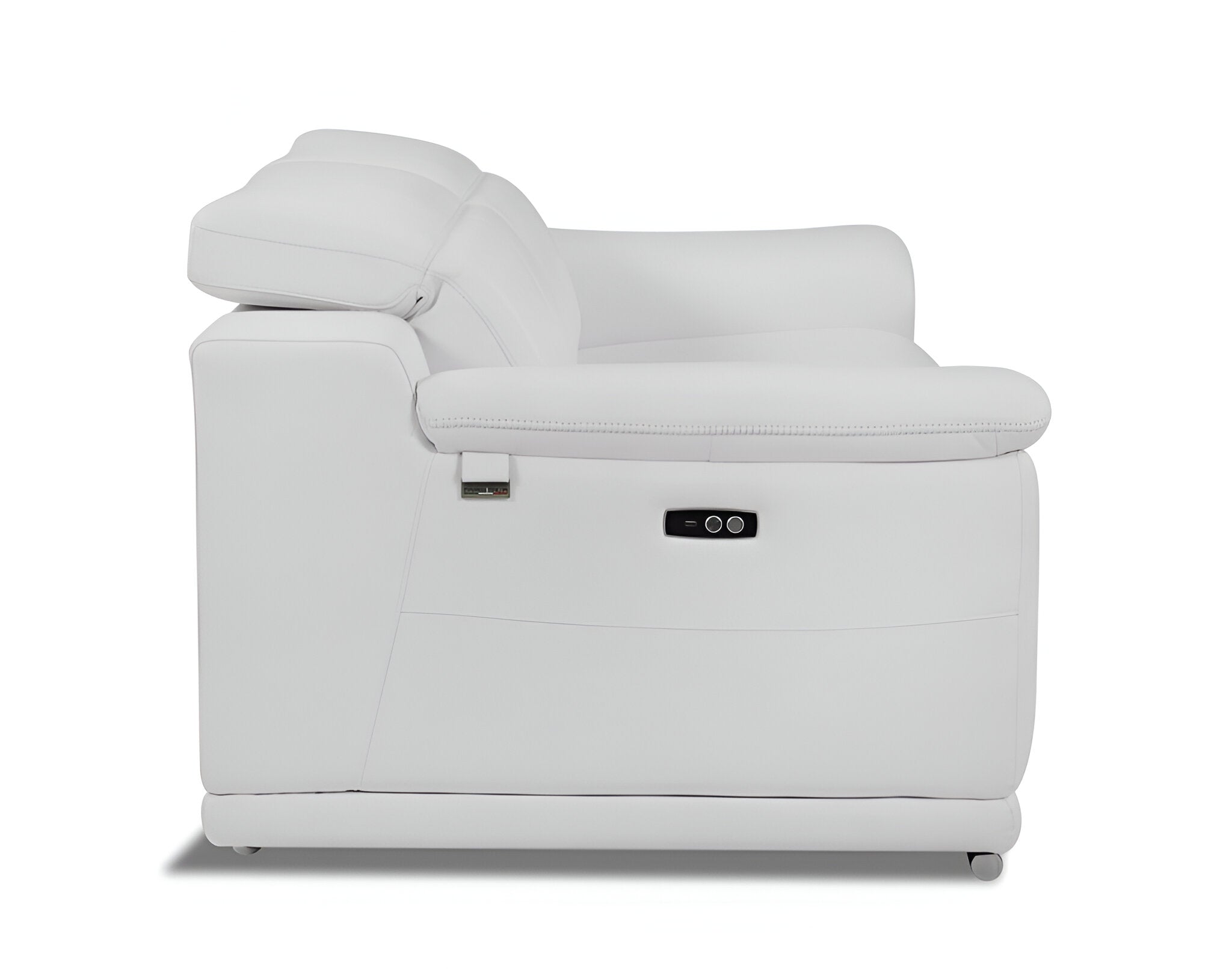 86" White Italian Leather USB Reclining Sofa With Silver Legs-4