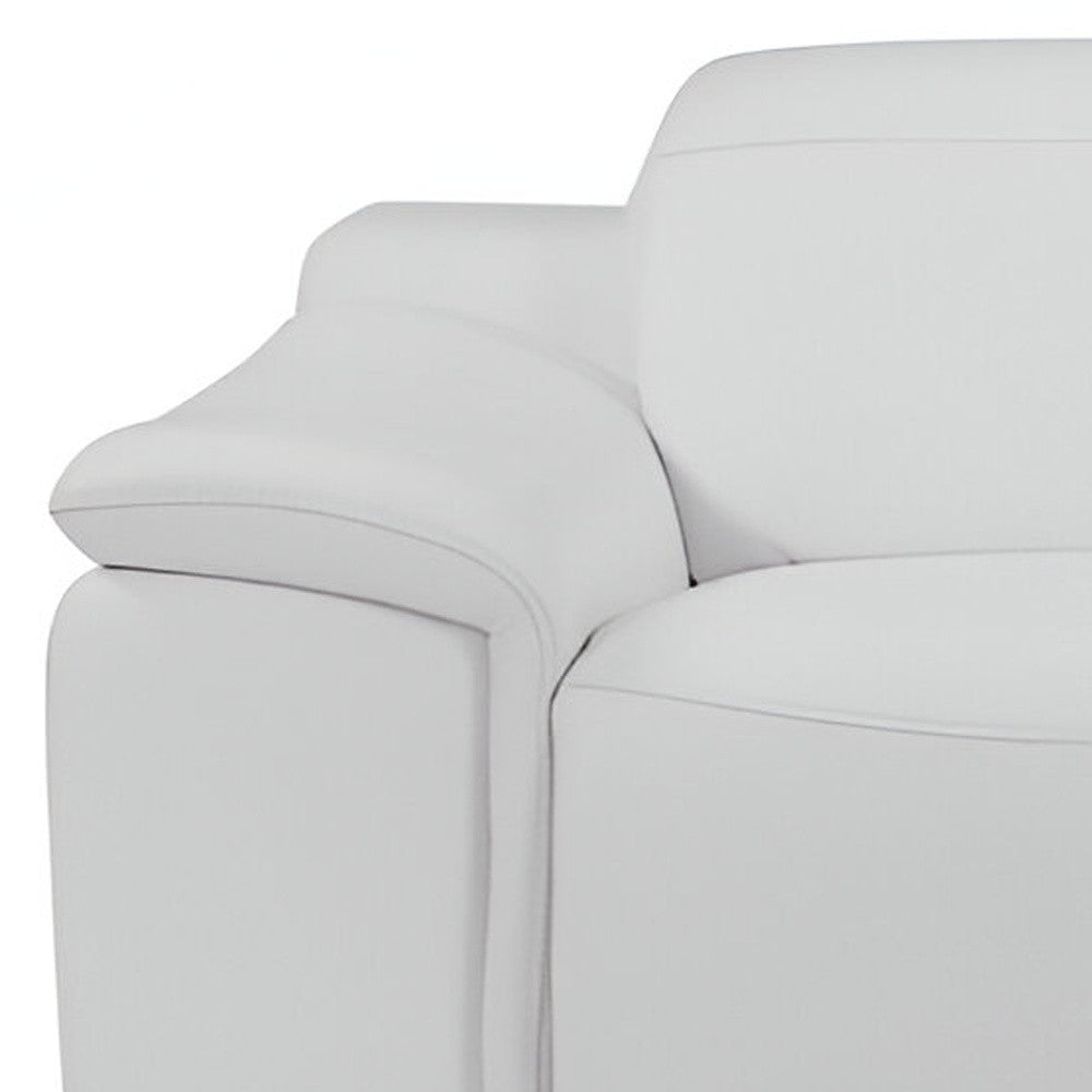 86" White Italian Leather USB Reclining Sofa With Silver Legs-5
