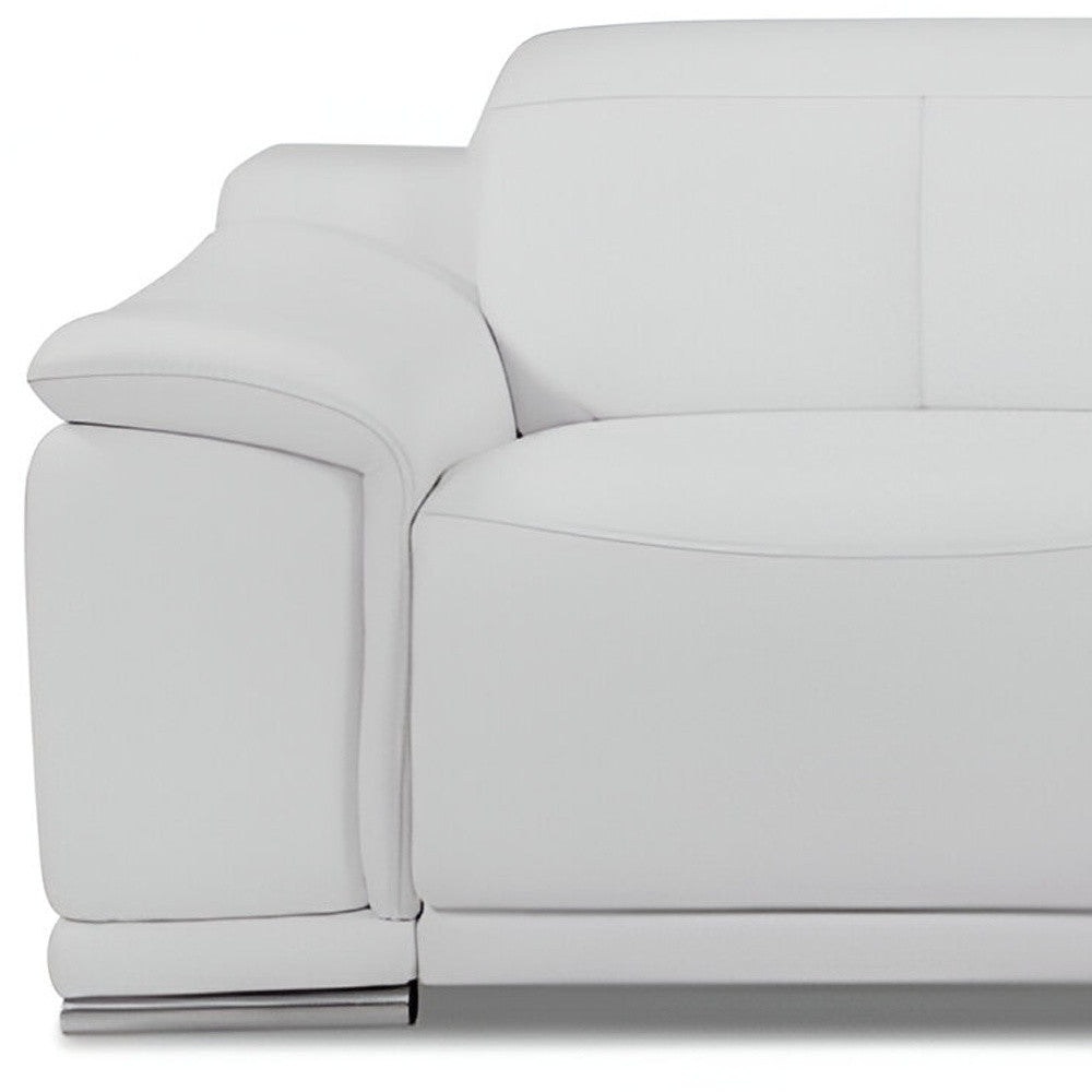 86" White Italian Leather USB Reclining Sofa With Silver Legs-6