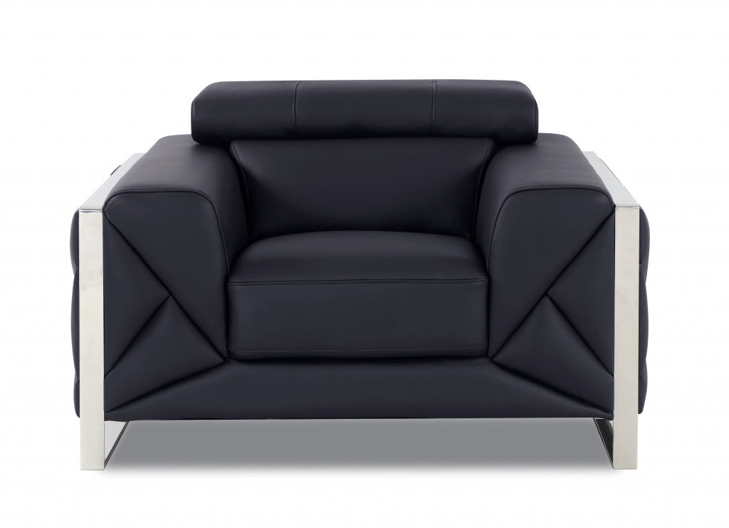 Three Piece Indoor Black Italian Leather Six Person Seating Set-Seating Sets-DECOROLALA