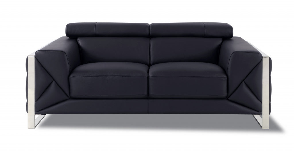 Three Piece Indoor Black Italian Leather Six Person Seating Set-Seating Sets-DECOROLALA