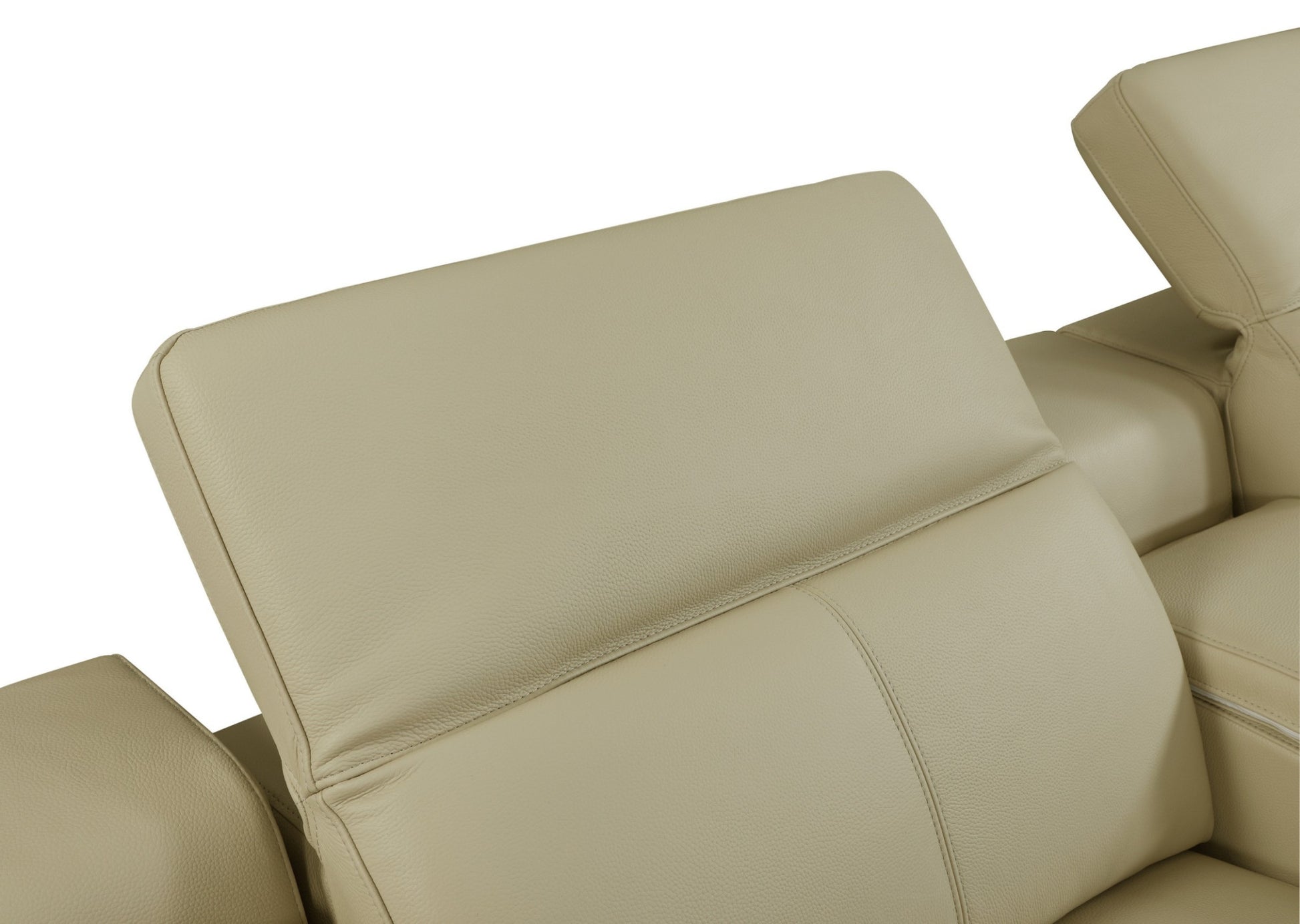 Beige Italian Leather Power Reclining U Shaped Seven Piece Corner Sectional With Console-Sectionals-DECOROLALA