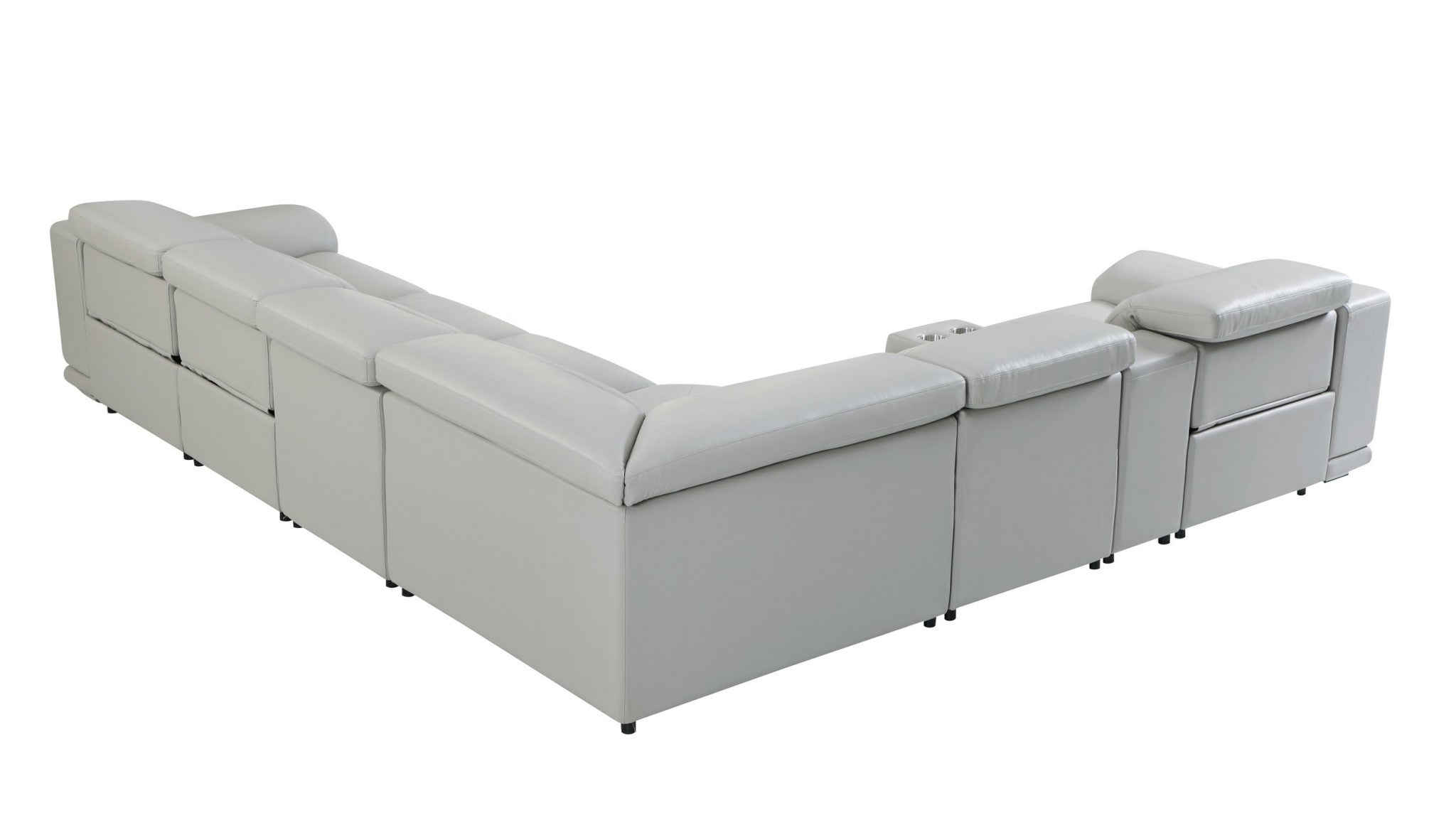 Light Gray Italian Leather Power Reclining U Shaped Seven Piece Corner Sectional With Console-Sectionals-DECOROLALA