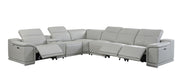 Light Gray Italian Leather Power Reclining U Shaped Seven Piece Corner Sectional With Console-Sectionals-DECOROLALA