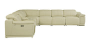 Beige Italian Leather Power Reclining U Shaped Seven Piece Corner Sectional With Console-Sectionals-DECOROLALA