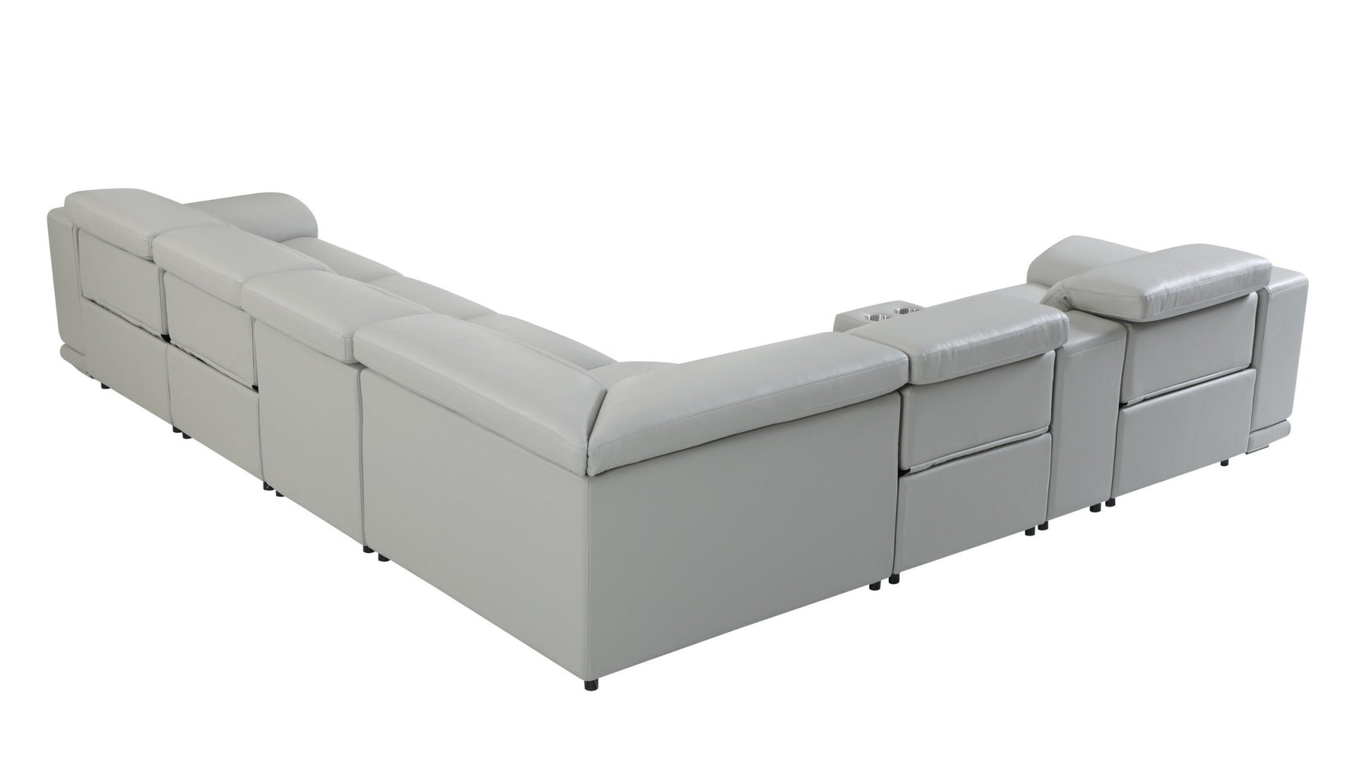 Light Gray Italian Leather Power Reclining U Shaped Seven Piece Corner Sectional With Console-Sectionals-DECOROLALA