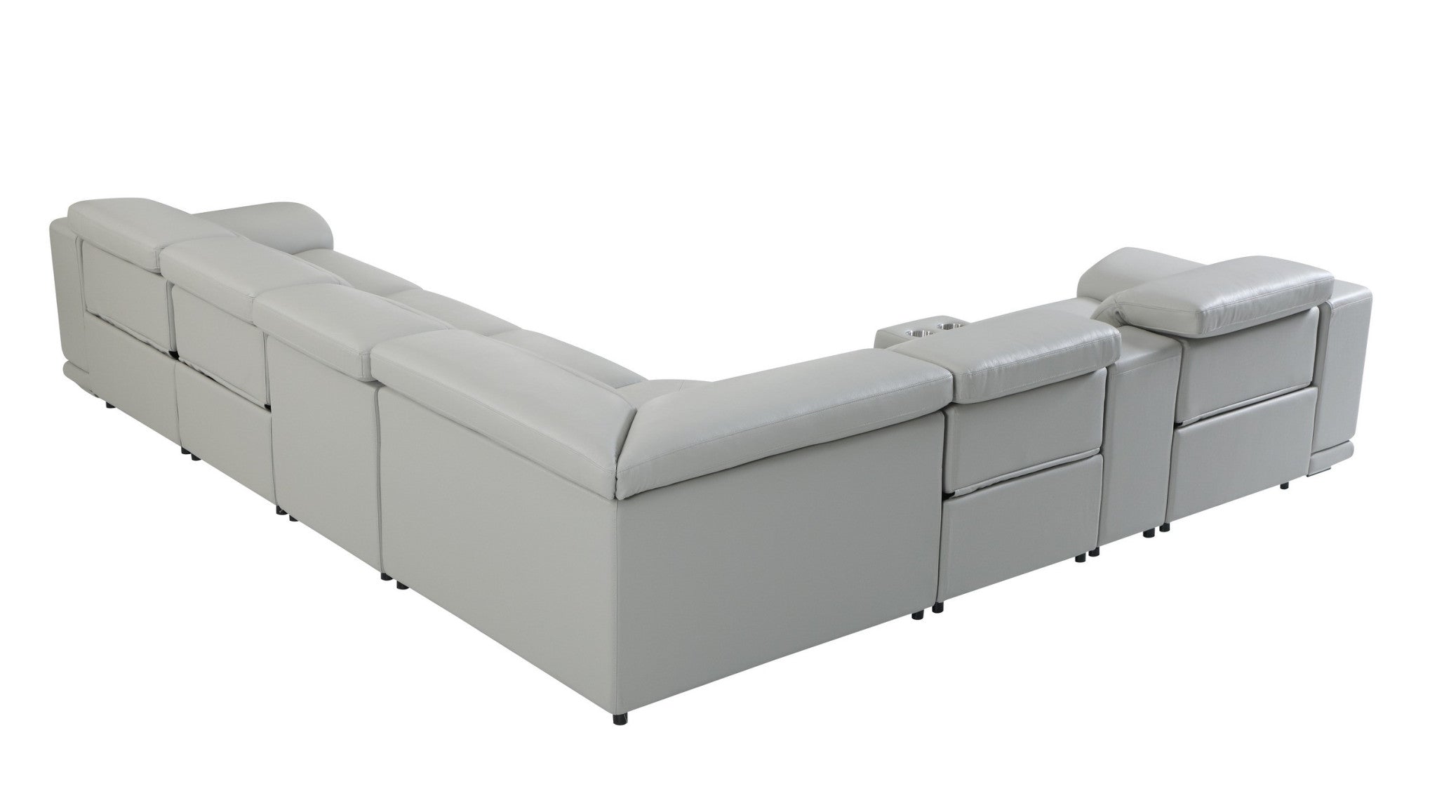 Light Gray Italian Leather Power Reclining U Shaped Seven Piece Corner Sectional With Console-Sectionals-DECOROLALA