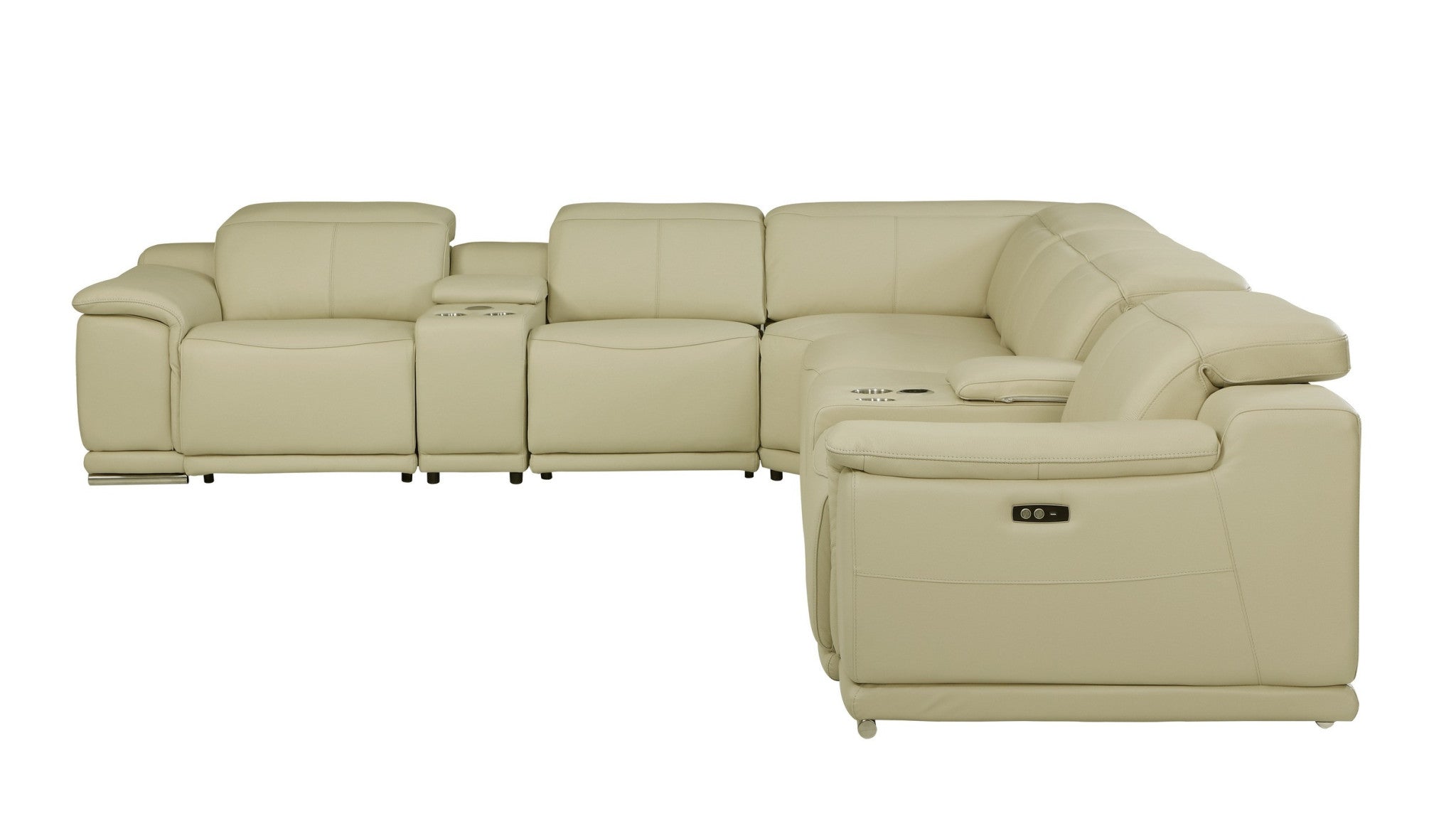 Beige Italian Leather Power Reclining U Shaped Eight Piece Corner Sectional With Console-Sectionals-DECOROLALA