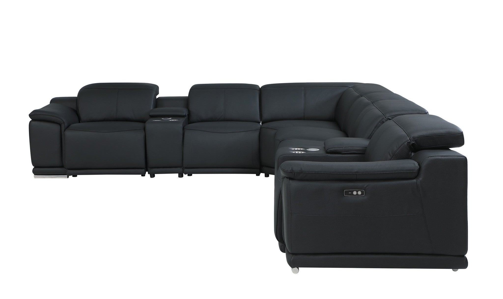 Black Italian Leather Power Reclining U Shaped Eight Piece Corner Sectional With Console-Sectionals-DECOROLALA