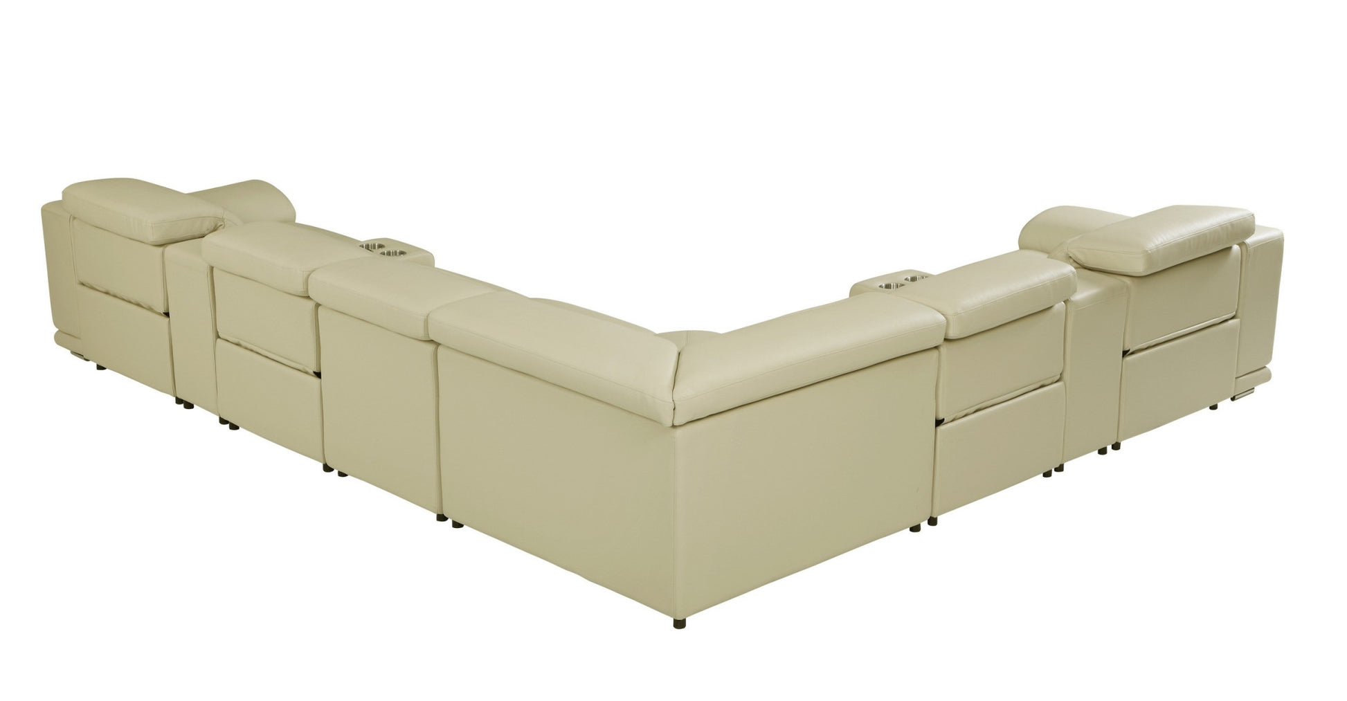 Beige Italian Leather Power Reclining U Shaped Eight Piece Corner Sectional With Console-Sectionals-DECOROLALA