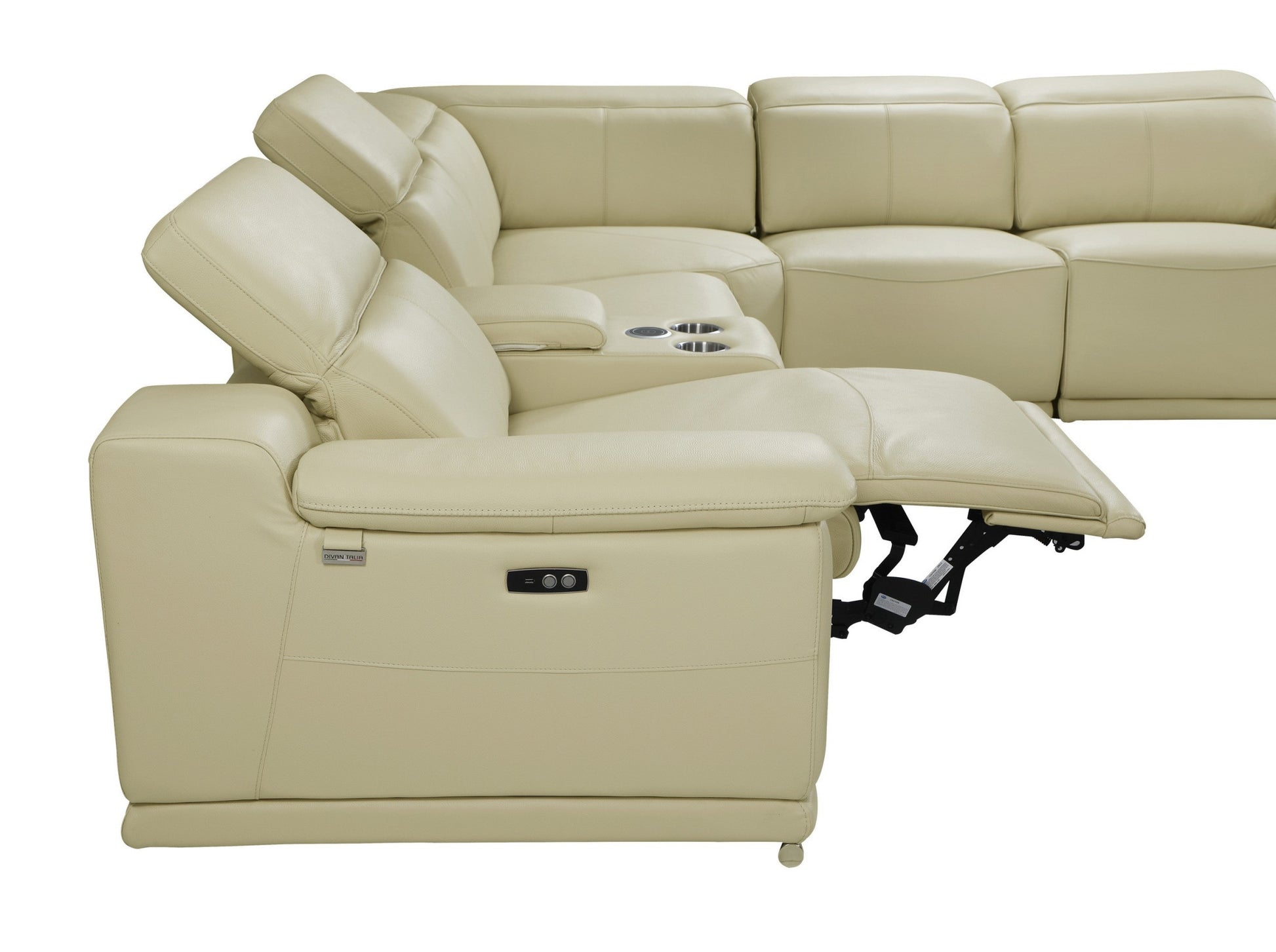 Beige Italian Leather Power Reclining U Shaped Eight Piece Corner Sectional With Console-Sectionals-DECOROLALA