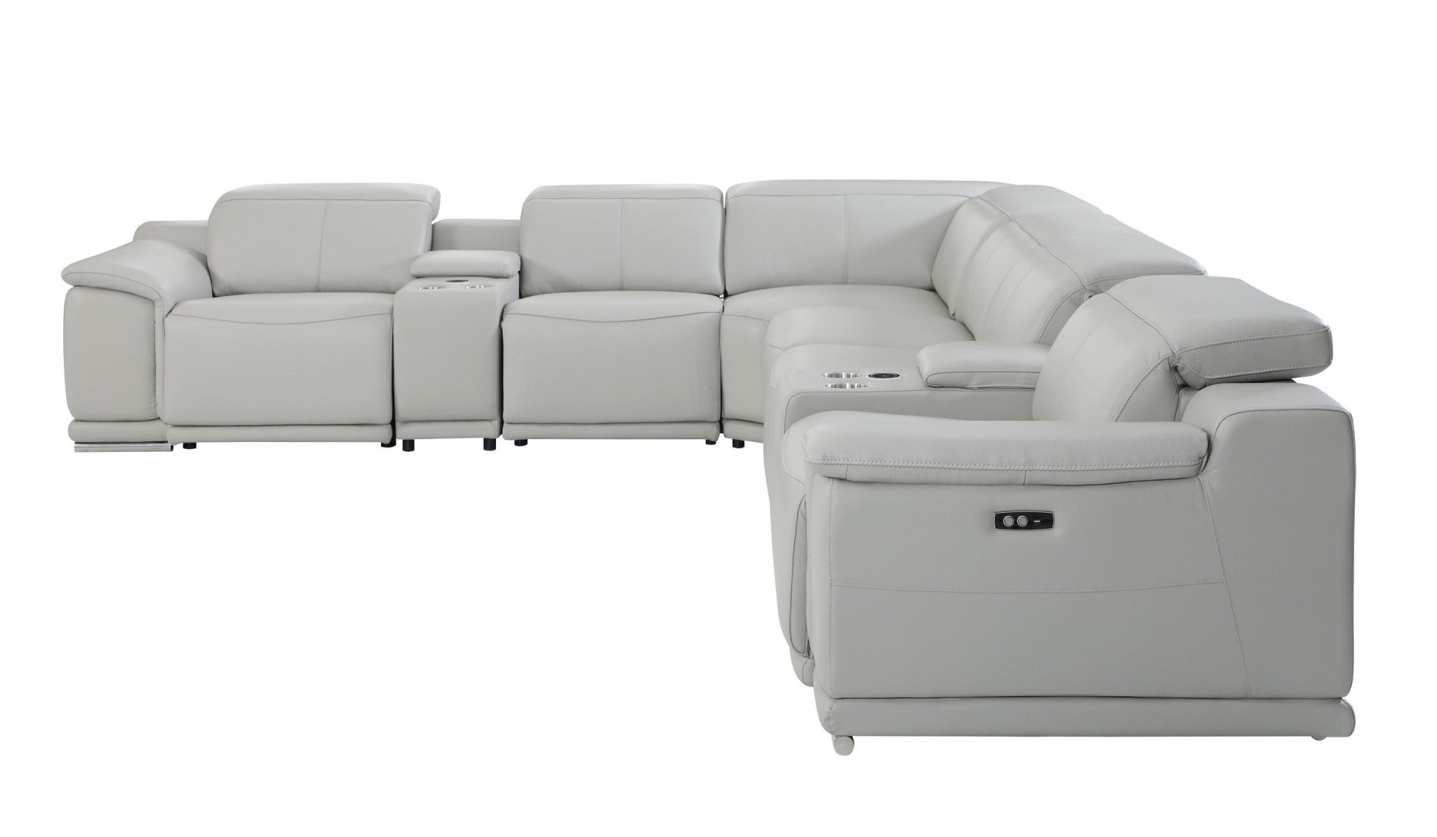 Light Gray Italian Leather Power Reclining U Shaped Eight Piece Corner Sectional With Console-Sectionals-DECOROLALA