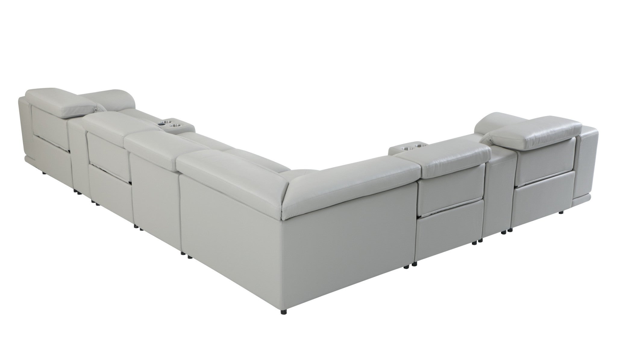 Light Gray Italian Leather Power Reclining U Shaped Eight Piece Corner Sectional With Console-Sectionals-DECOROLALA