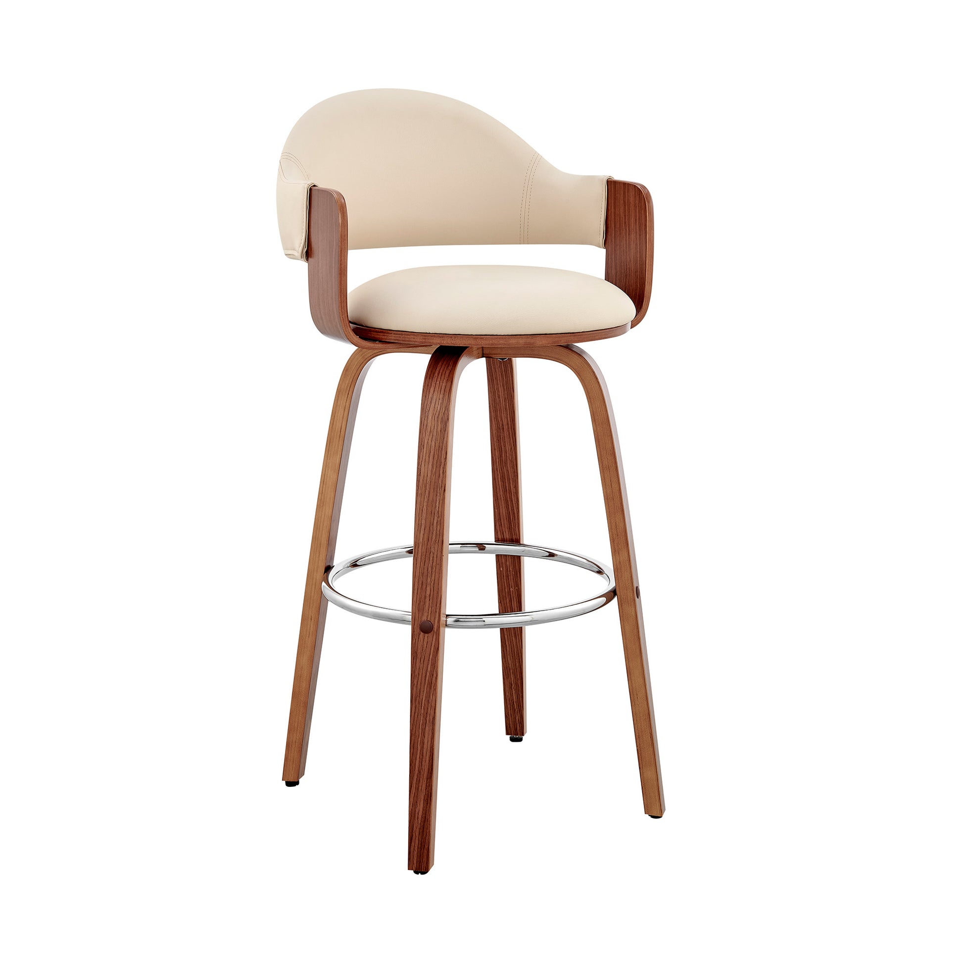 26" Cream And Brown Swivel Low Back Counter Height Bar Chair-0