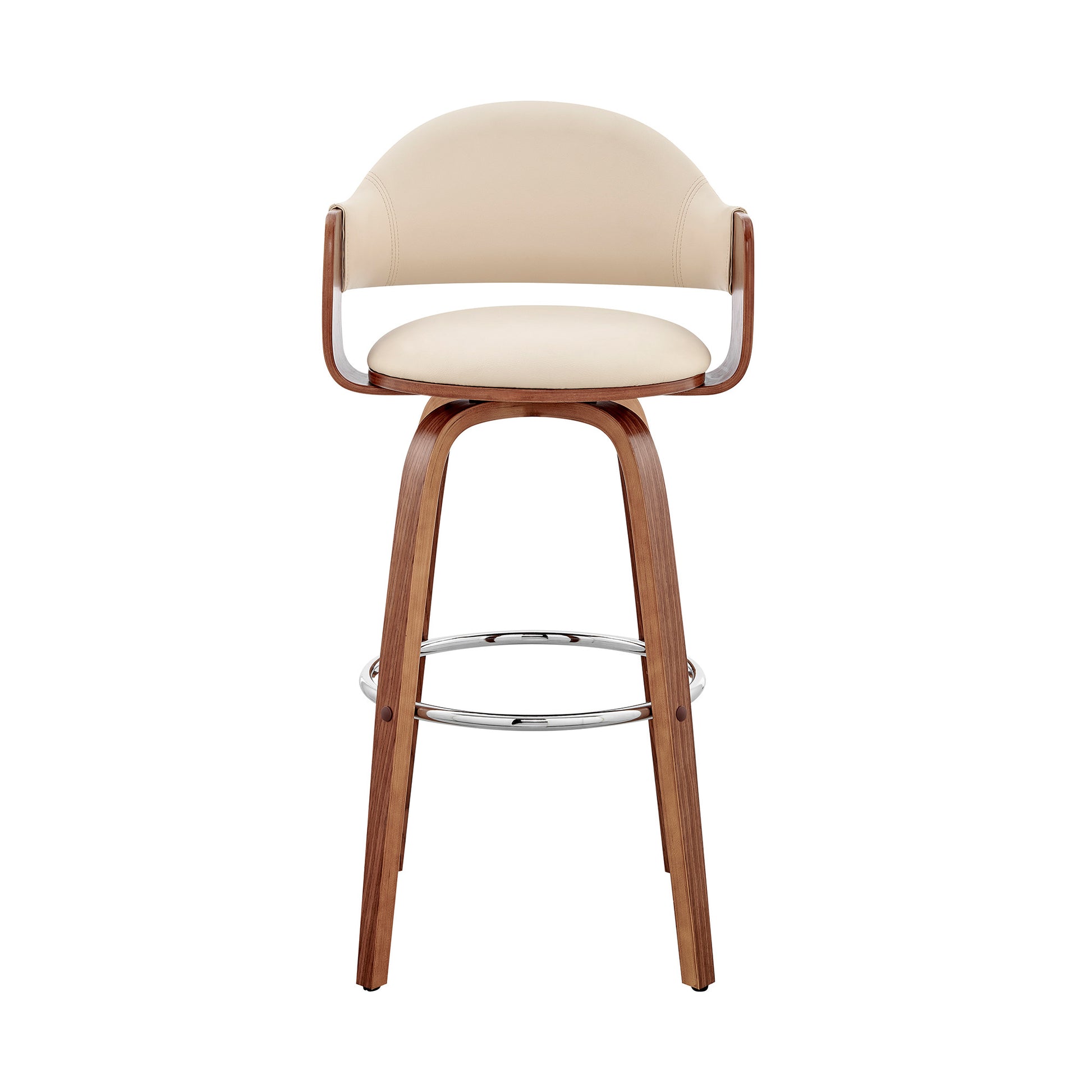 26" Cream And Brown Swivel Low Back Counter Height Bar Chair-1