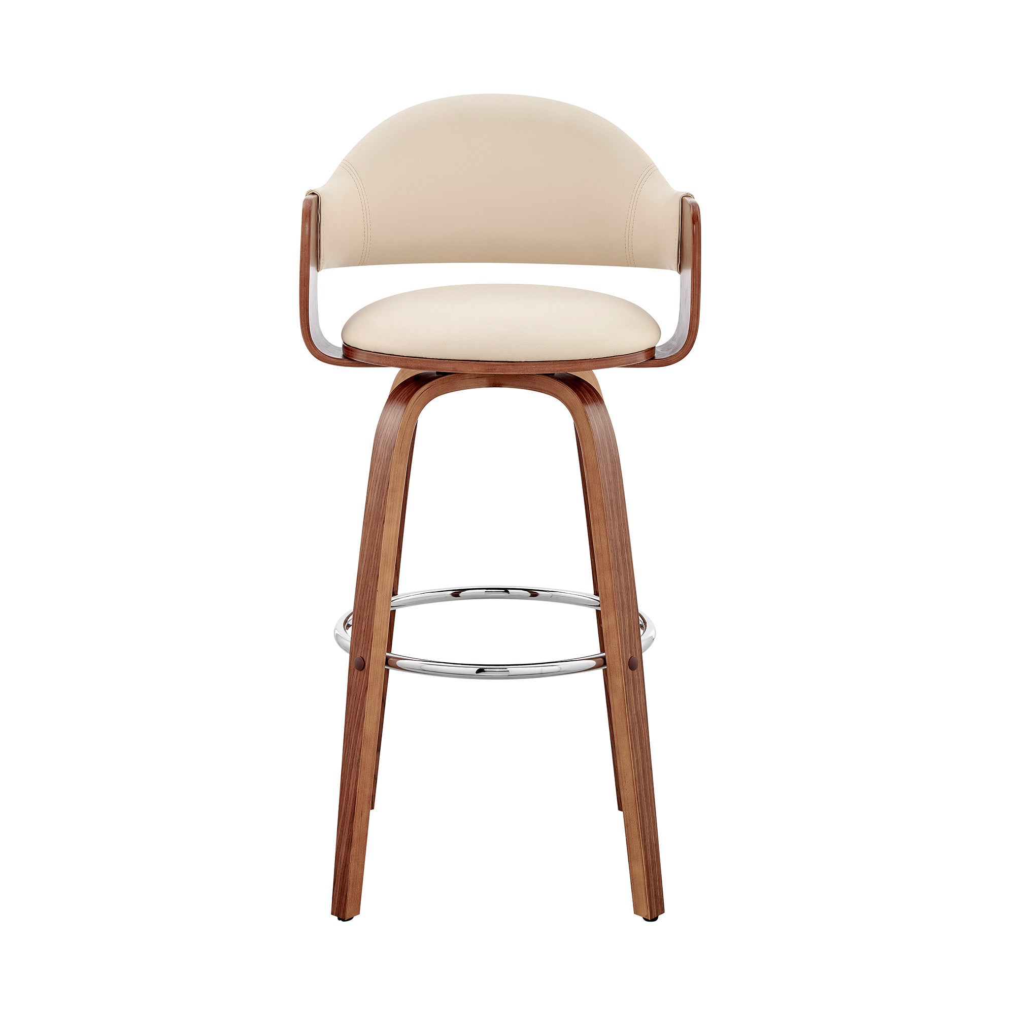 26" Cream And Brown Swivel Low Back Counter Height Bar Chair-1