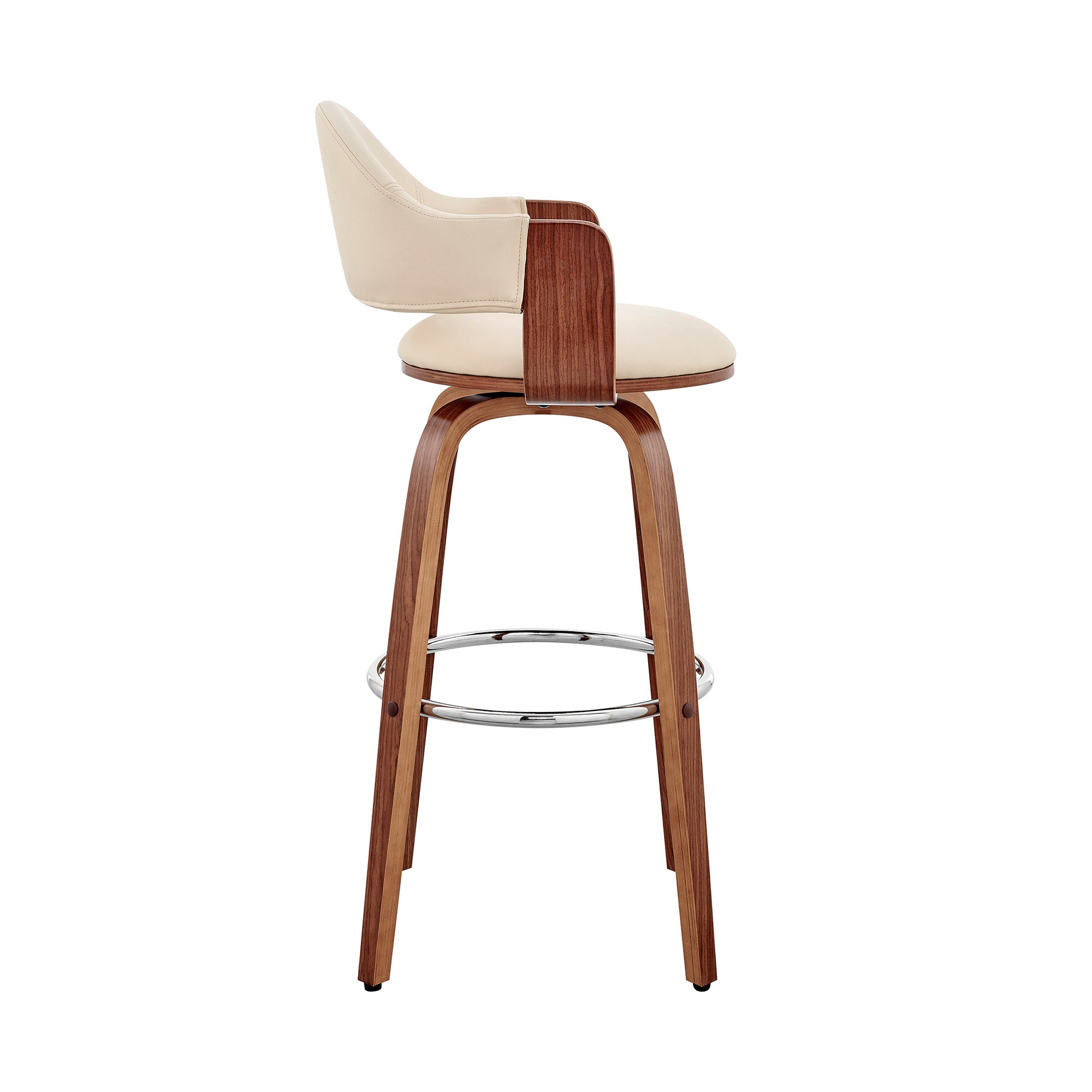 26" Cream And Brown Swivel Low Back Counter Height Bar Chair-2