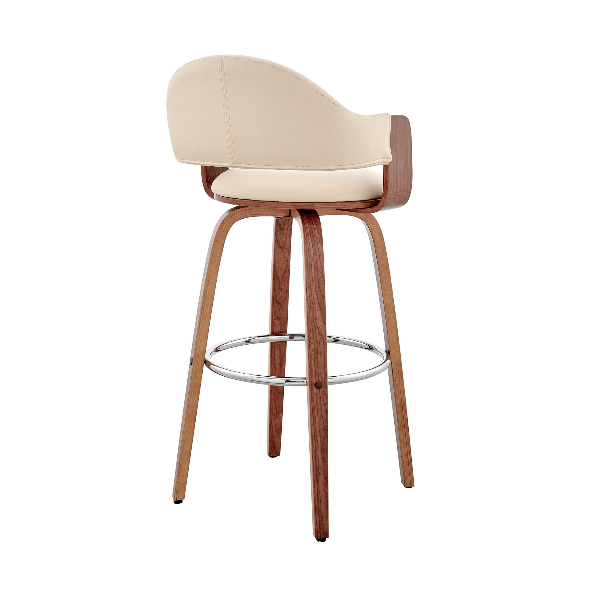 26" Cream And Brown Swivel Low Back Counter Height Bar Chair-3