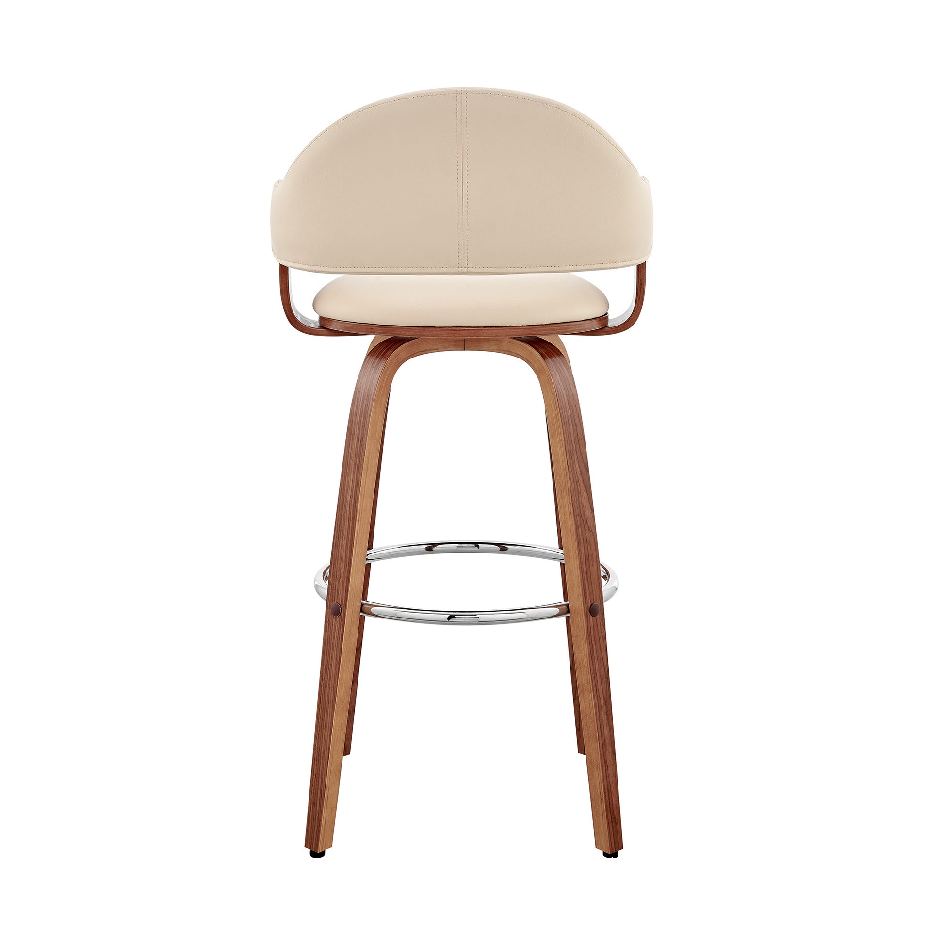 26" Cream And Brown Swivel Low Back Counter Height Bar Chair-4
