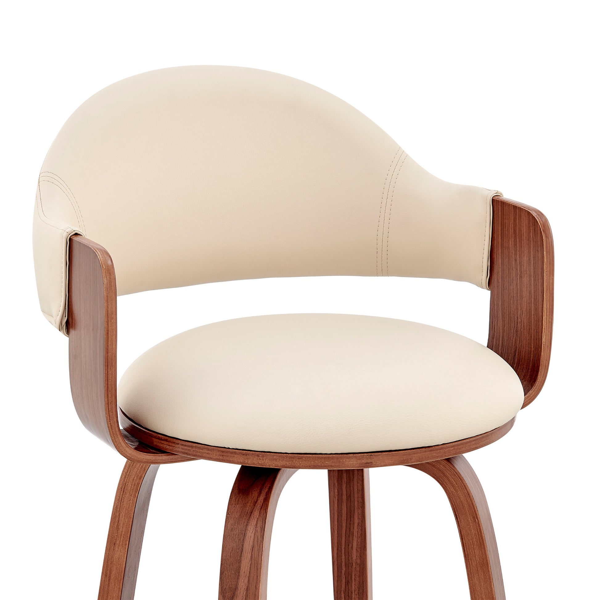 26" Cream And Brown Swivel Low Back Counter Height Bar Chair-5