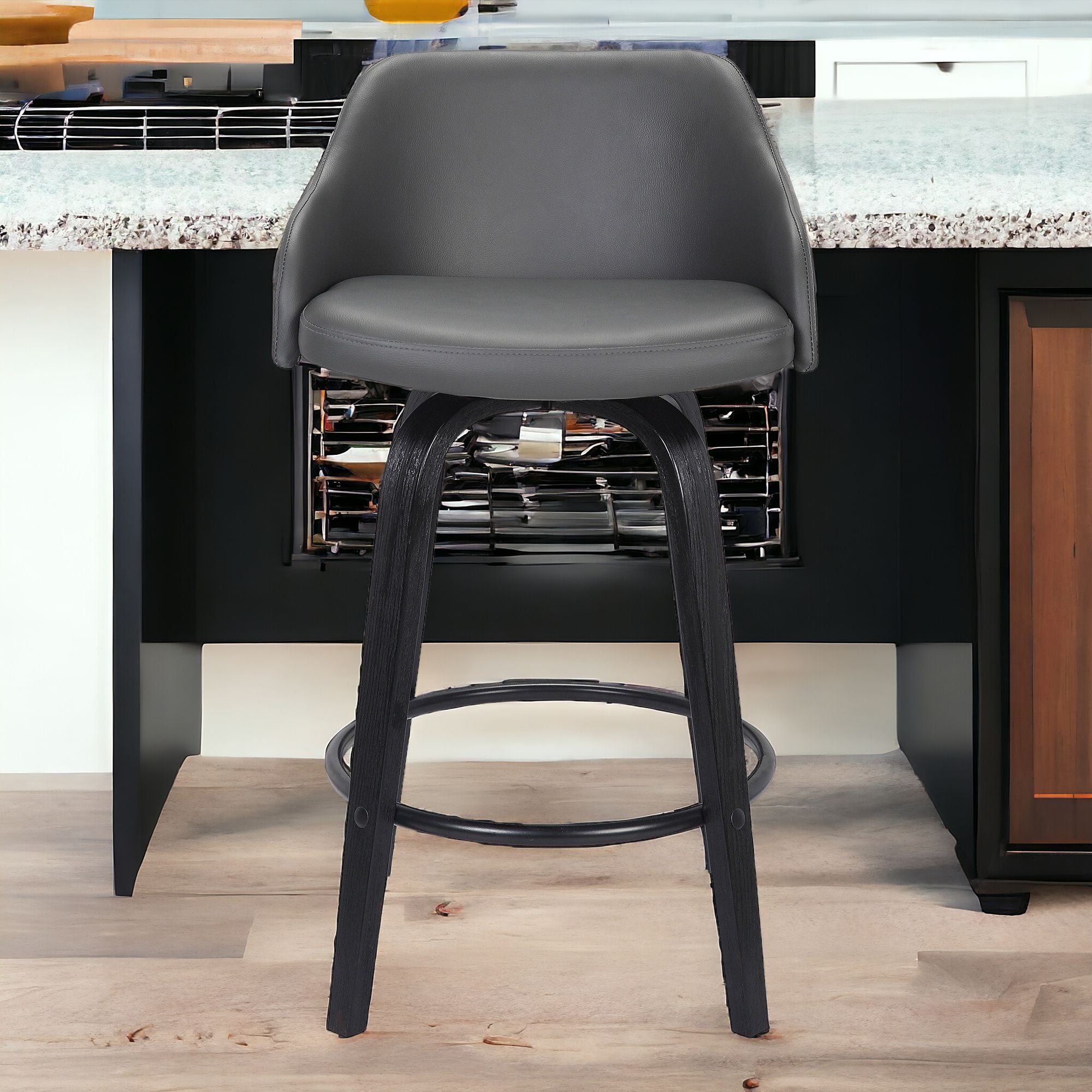 30" Gray And Black Iron Swivel Low Back Bar Height Bar Chair-1