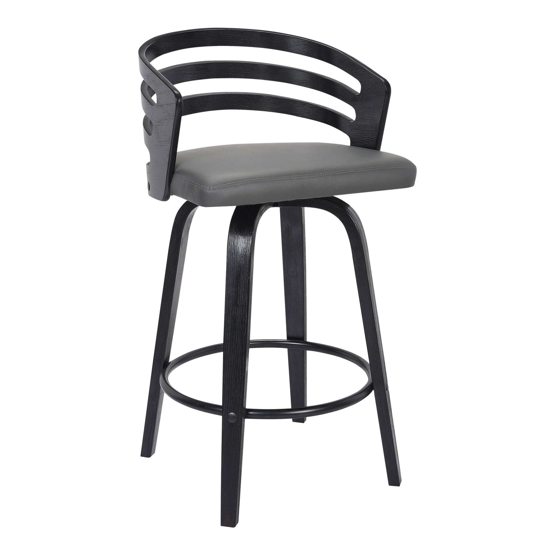 30" Gray And Black Iron Swivel Low Back Bar Height Bar Chair-0