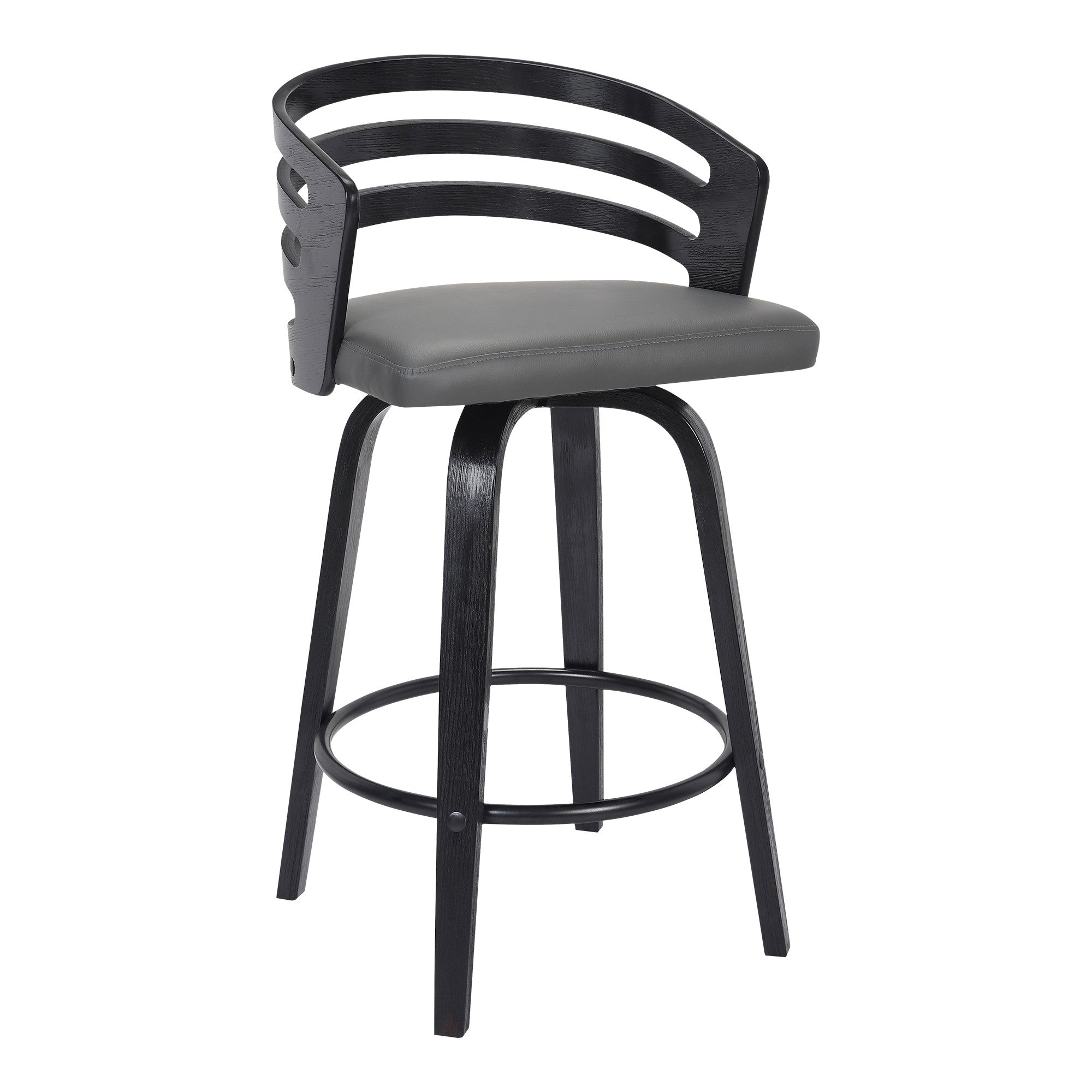 30" Gray And Black Iron Swivel Low Back Bar Height Bar Chair-0