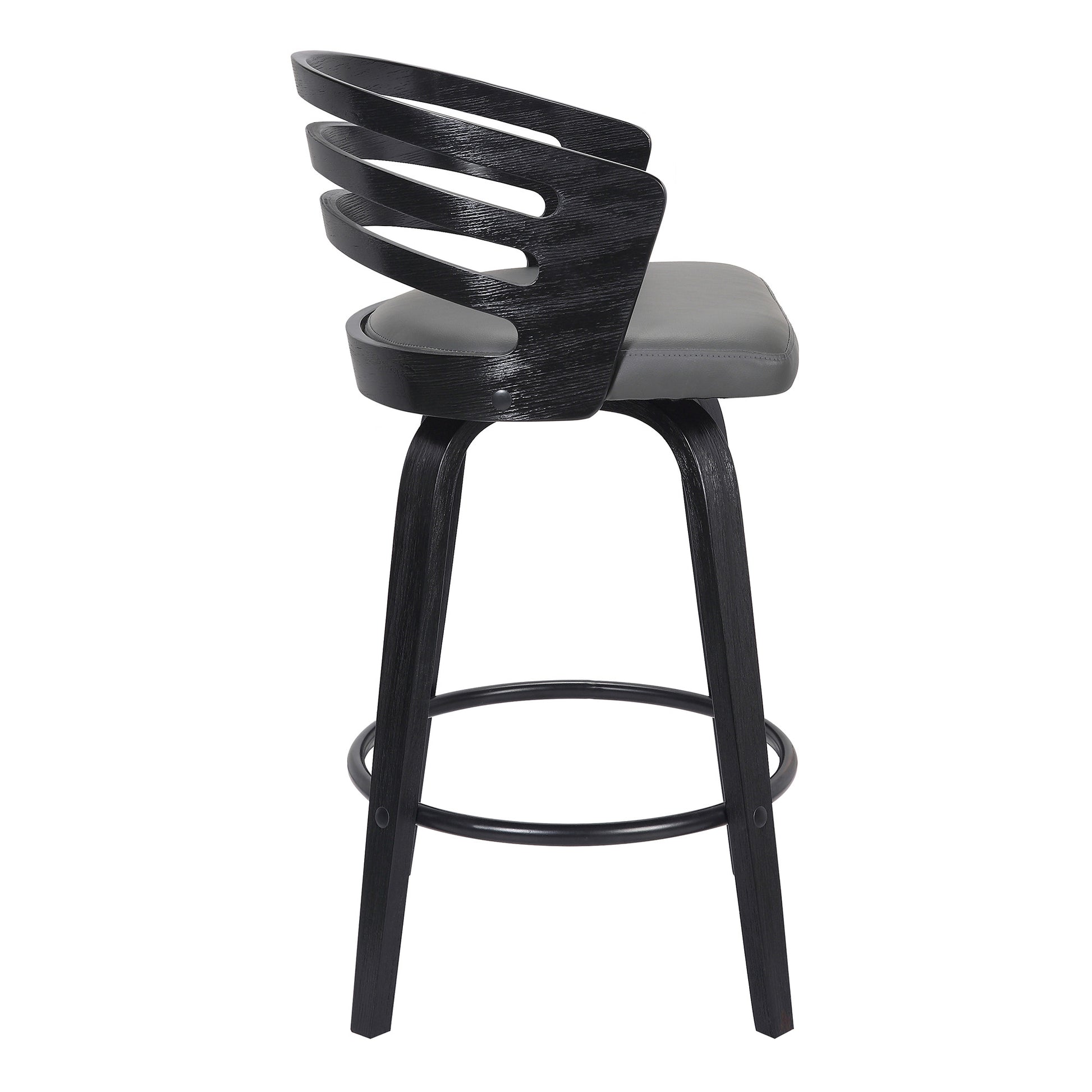 30" Gray And Black Iron Swivel Low Back Bar Height Bar Chair-3