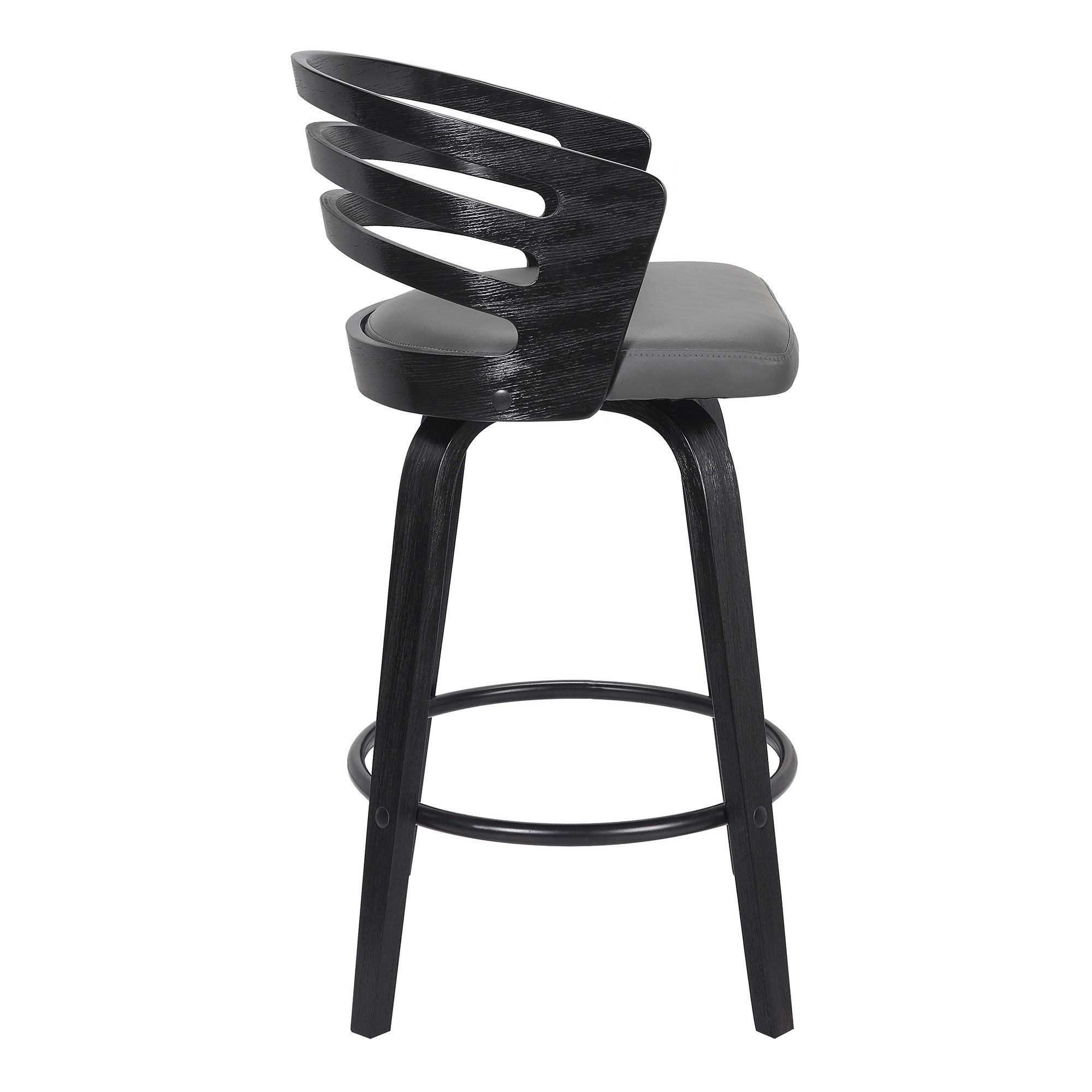 30" Gray And Black Iron Swivel Low Back Bar Height Bar Chair-3