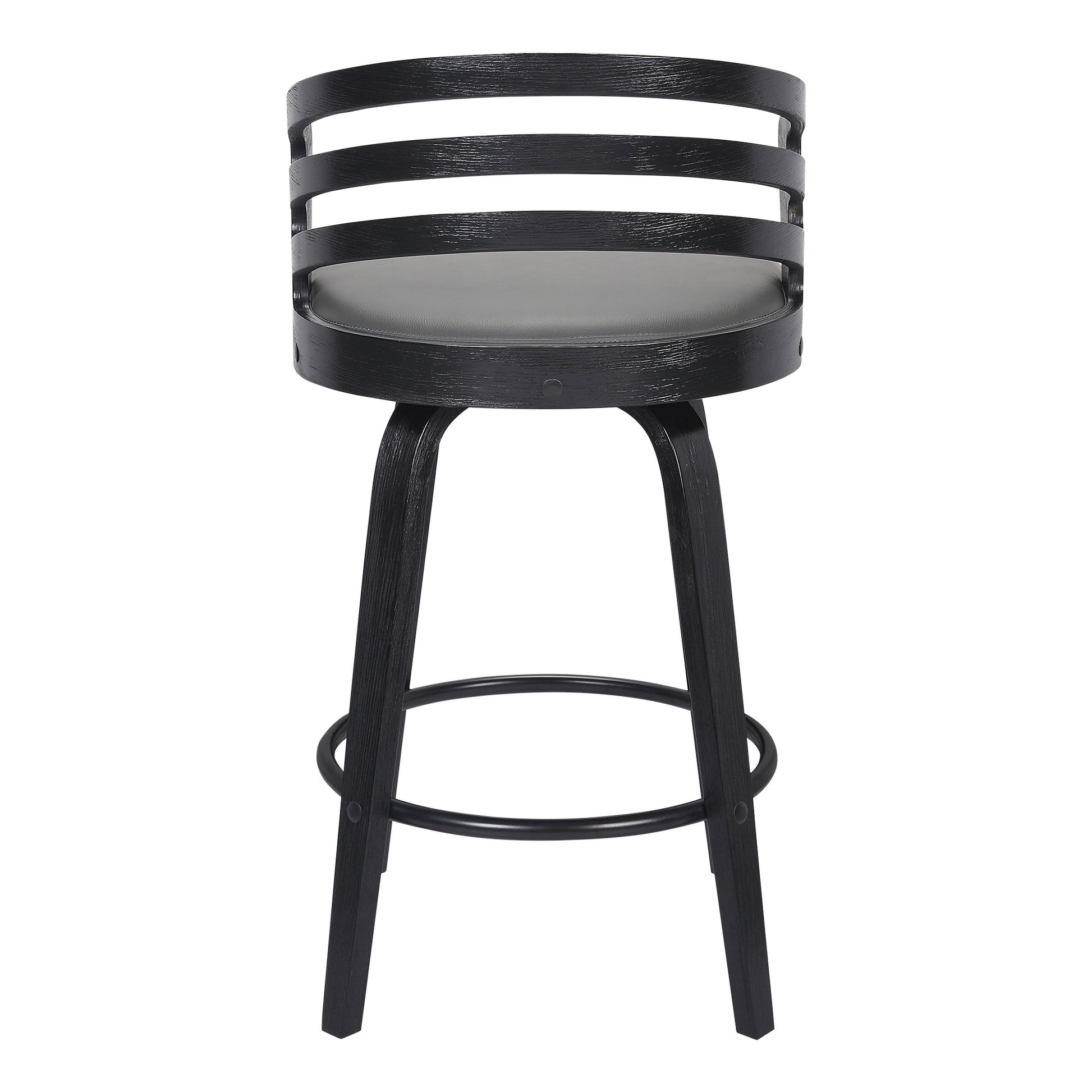 30" Gray And Black Iron Swivel Low Back Bar Height Bar Chair-5