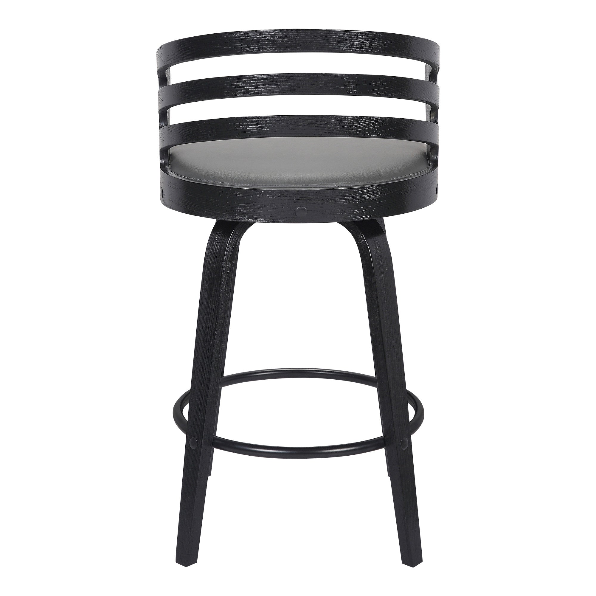 30" Gray And Black Iron Swivel Low Back Bar Height Bar Chair-5