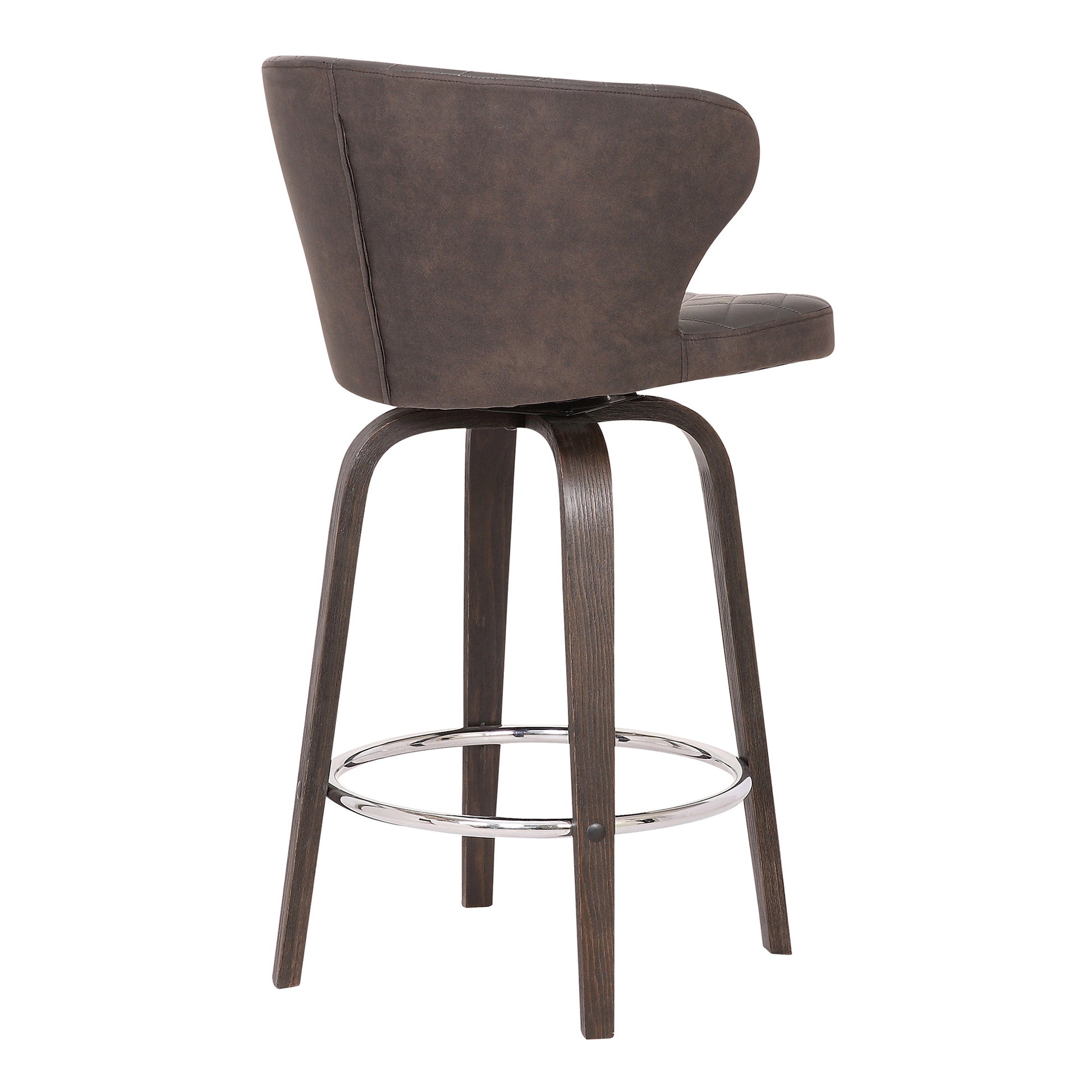 26" Brown Faux Leather And Iron Swivel Low Back Counter Height Bar Chair-5