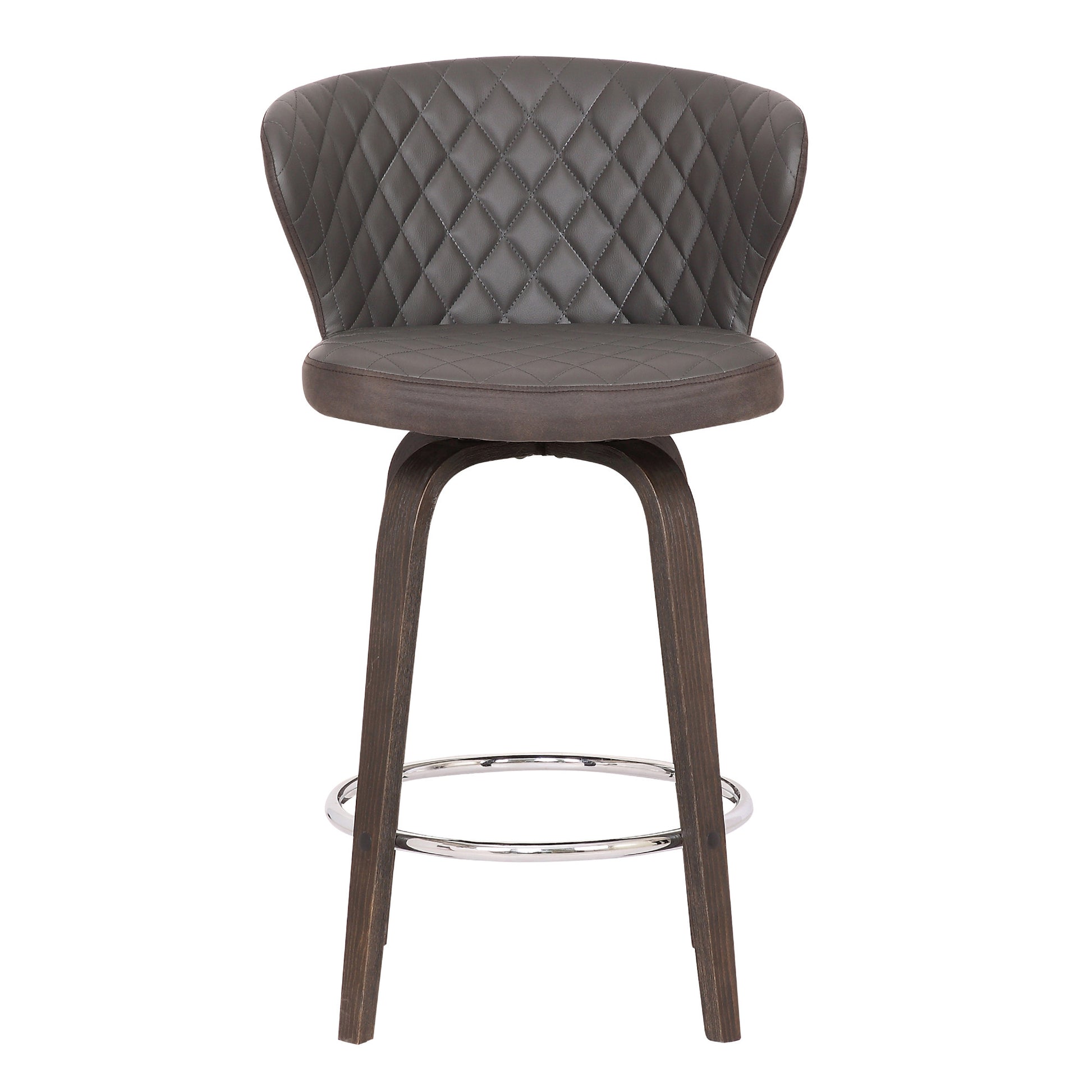 26" Brown Faux Leather And Iron Swivel Low Back Counter Height Bar Chair-2