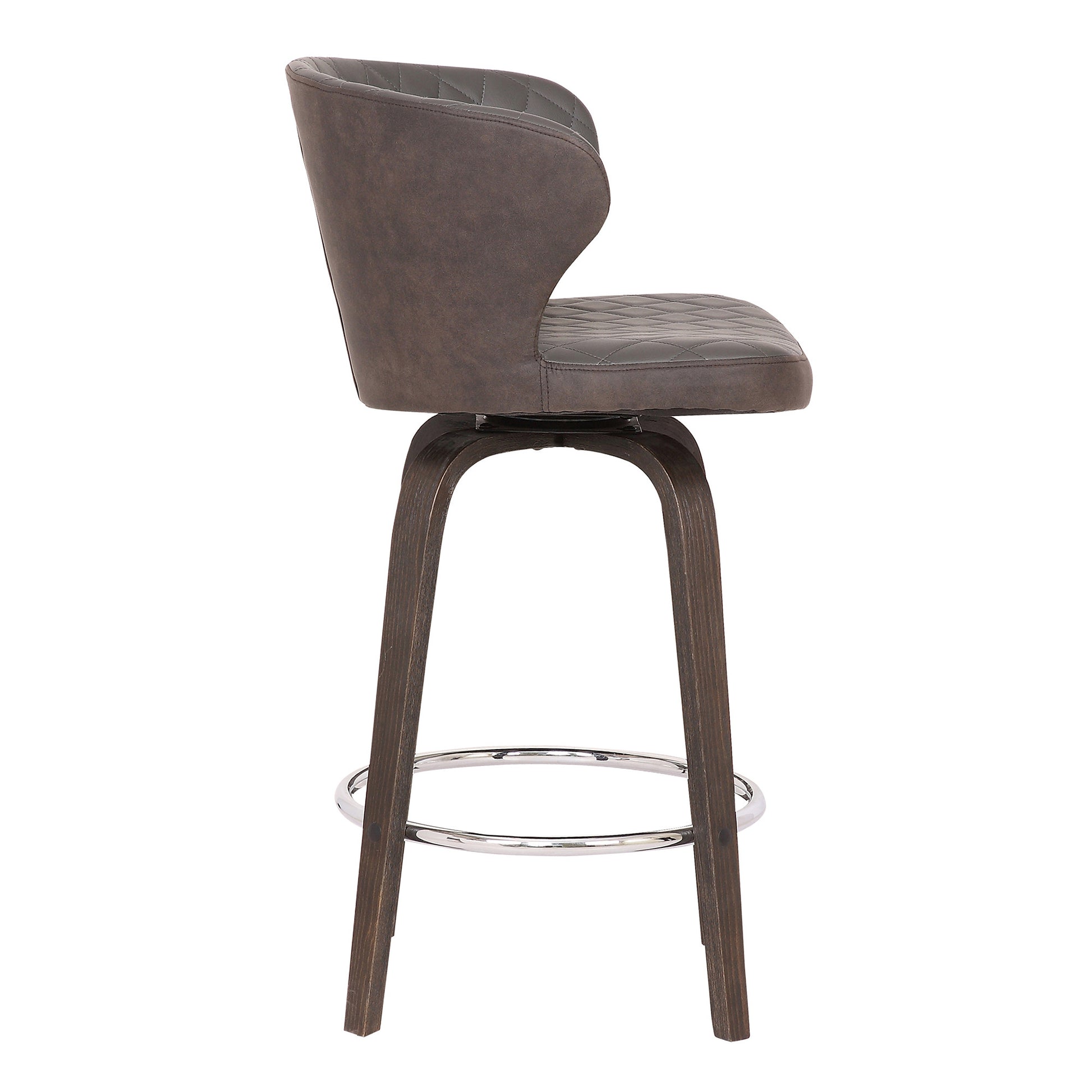 26" Brown Faux Leather And Iron Swivel Low Back Counter Height Bar Chair-3