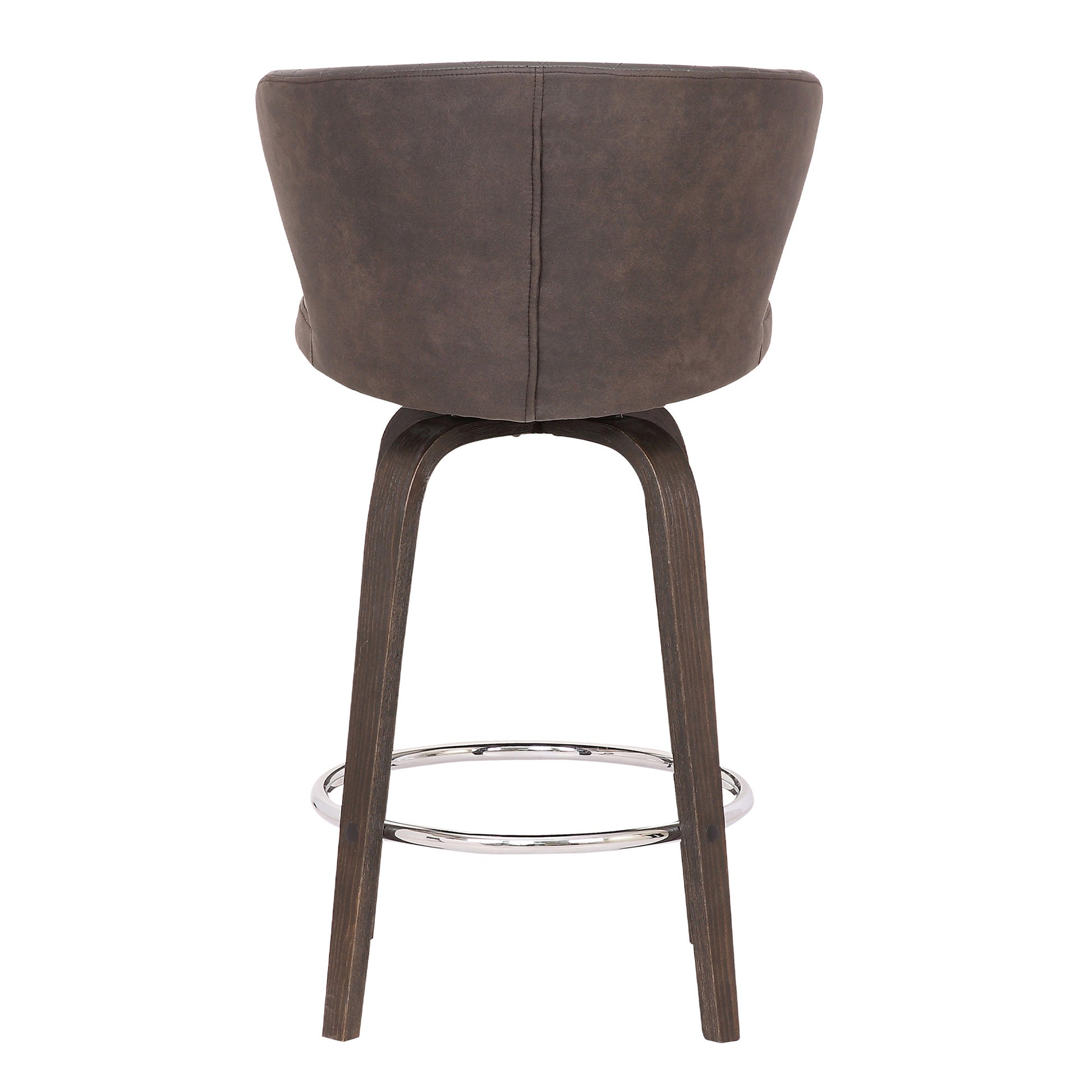 26" Brown Faux Leather And Iron Swivel Low Back Counter Height Bar Chair-4