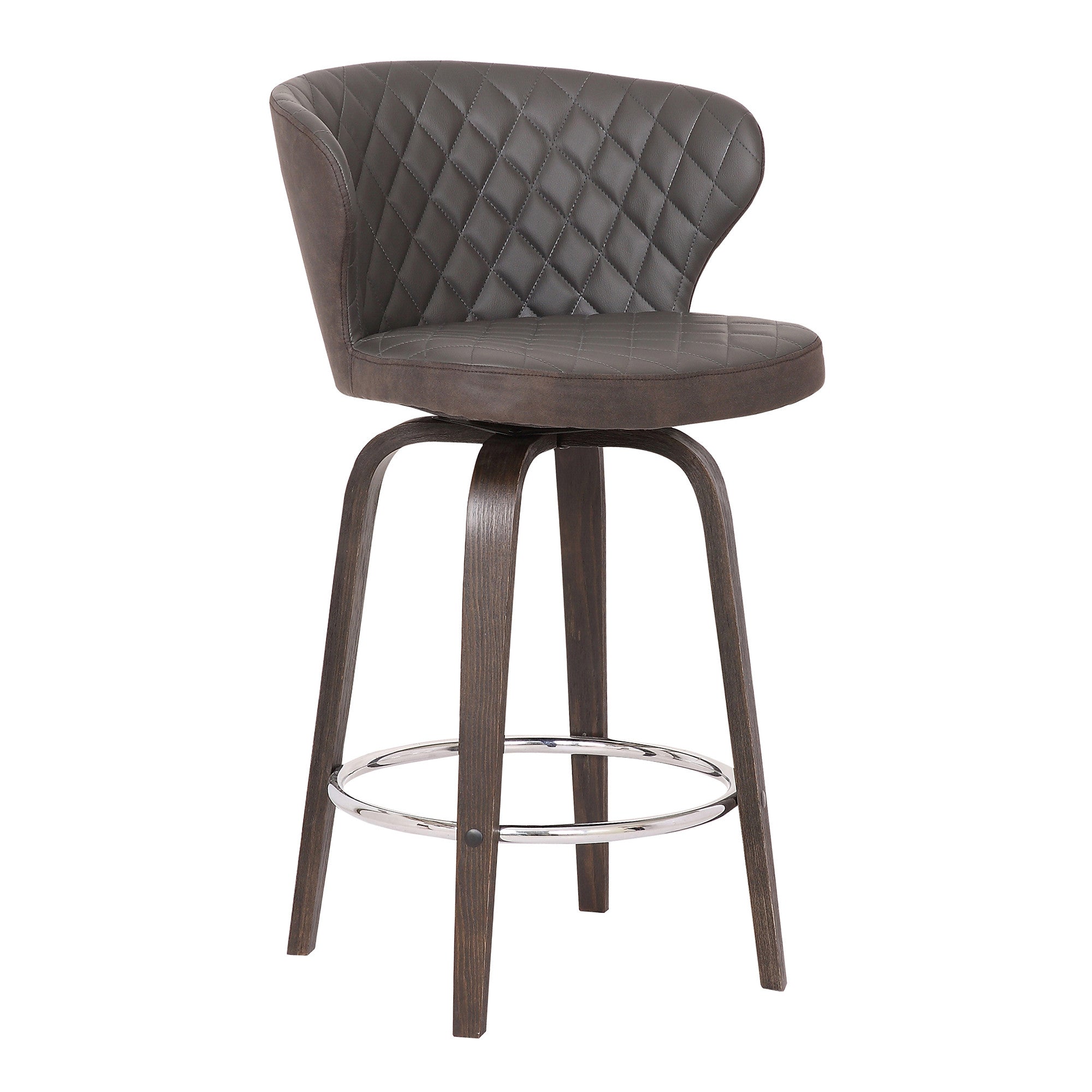 26" Brown Faux Leather And Iron Swivel Low Back Counter Height Bar Chair-0