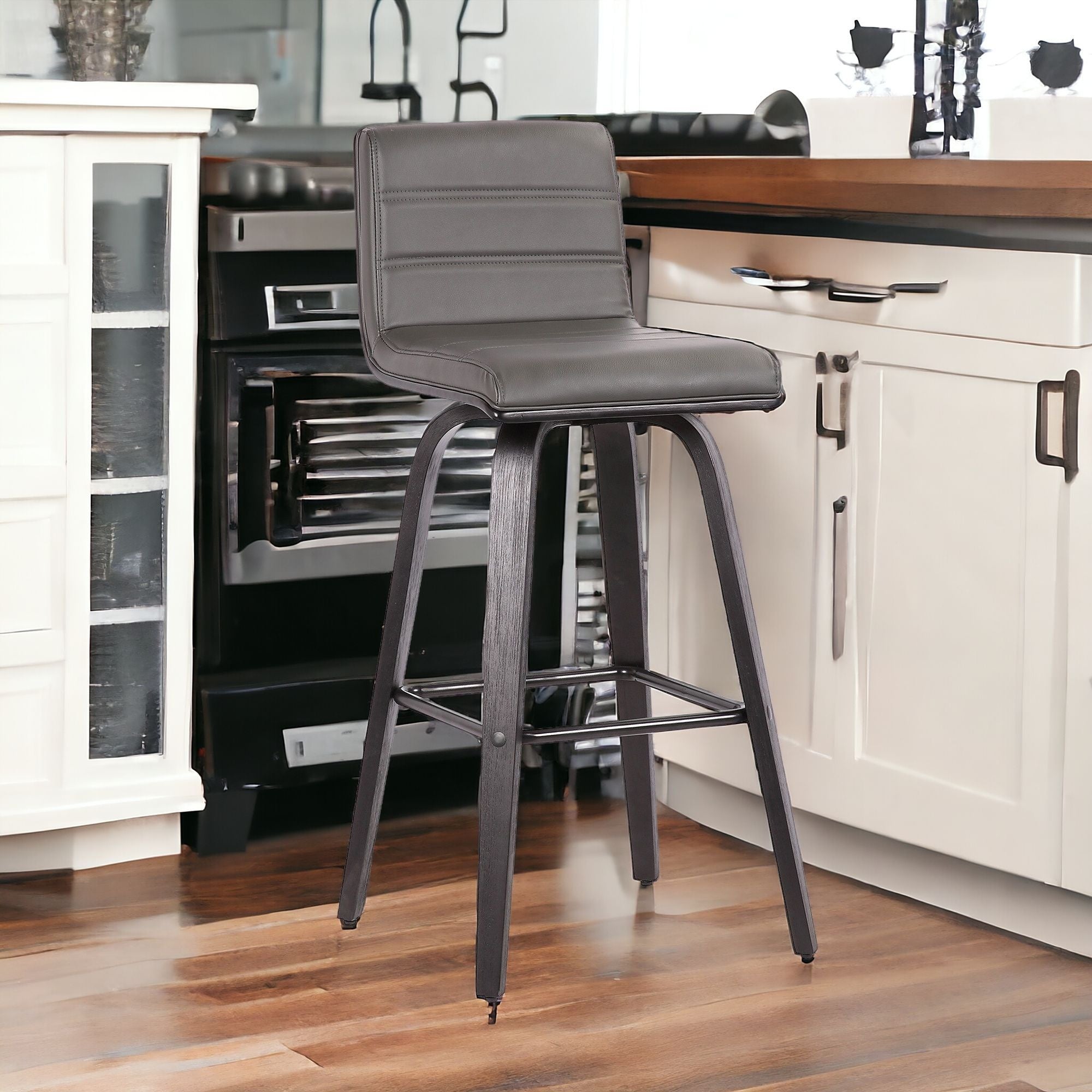 30" Gray And Black Iron Swivel Low Back Bar Height Bar Chair-0