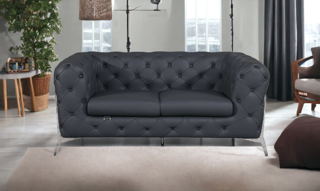 69" Gray And Silver Italian Leather Loveseat-Love Seats-DECOROLALA