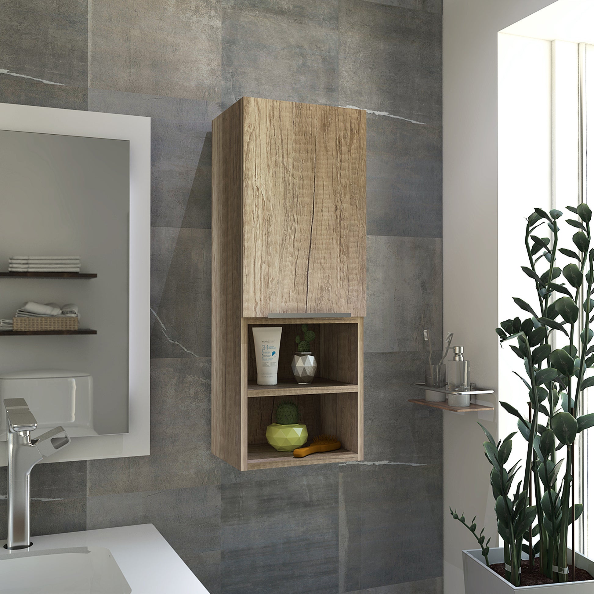 12" Wood Brown Standard Accent Cabinet With Four Shelves-4