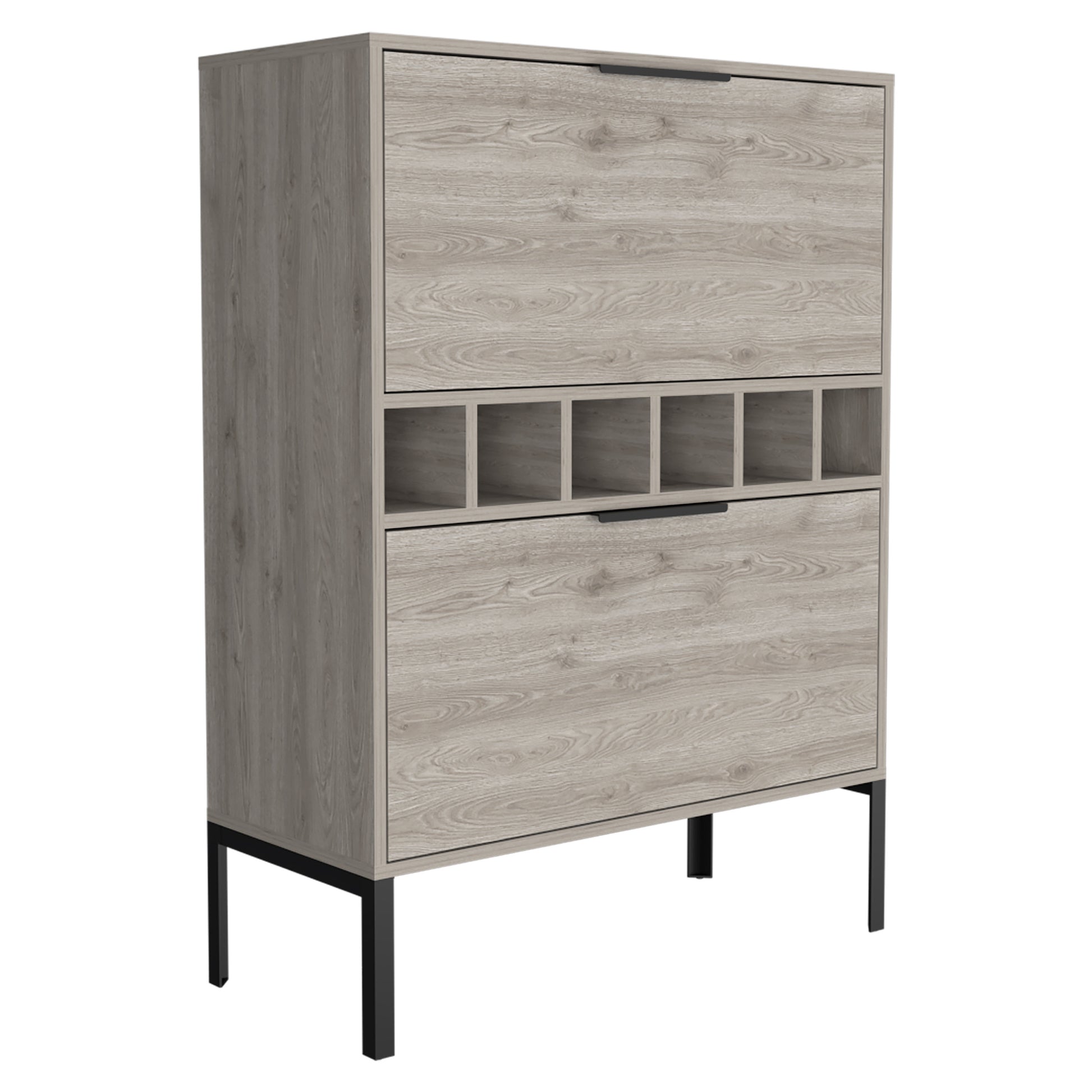 43" Light Gray and Black Wood Console Bar Cabinet With Two Doors-2
