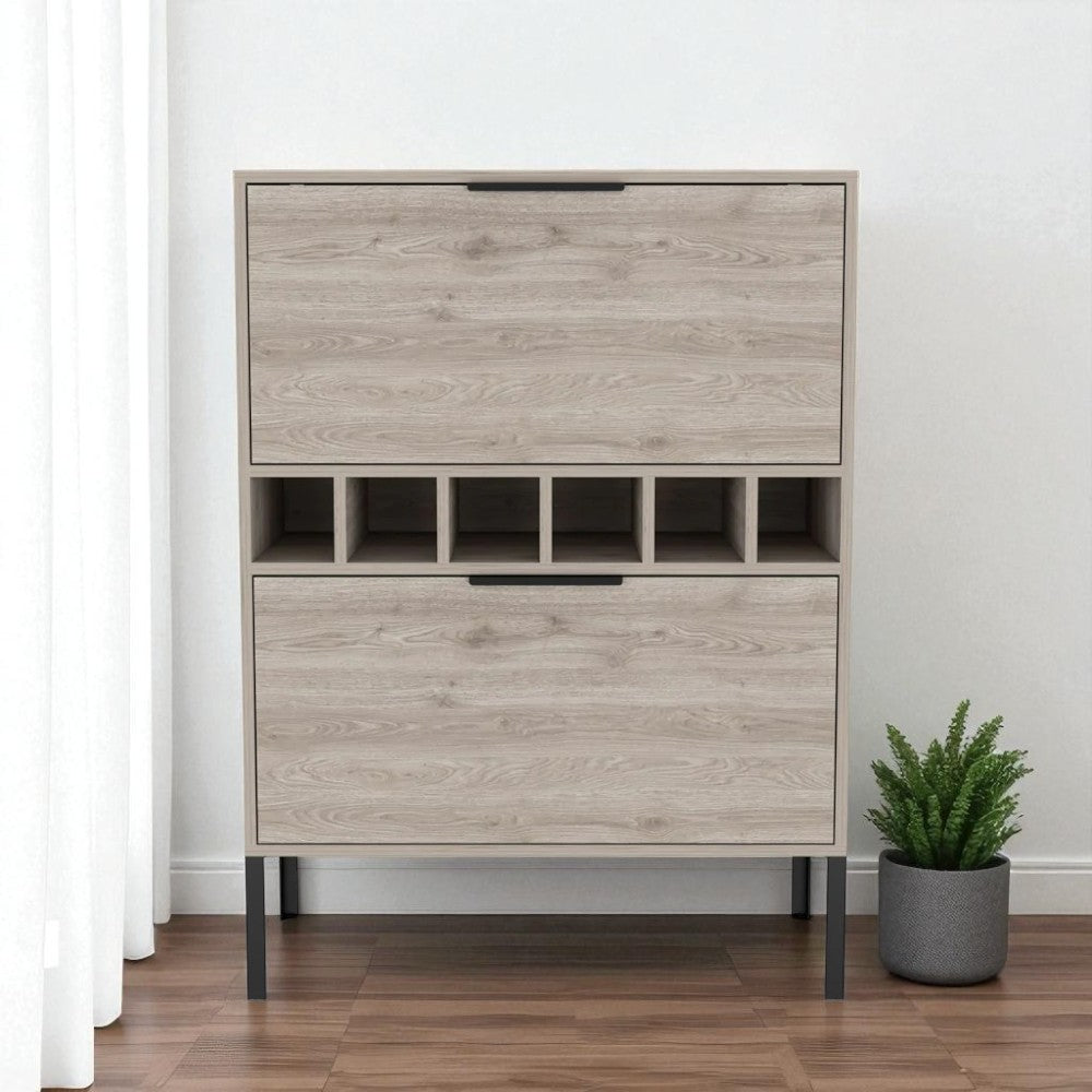 43" Light Gray and Black Wood Console Bar Cabinet With Two Doors-0