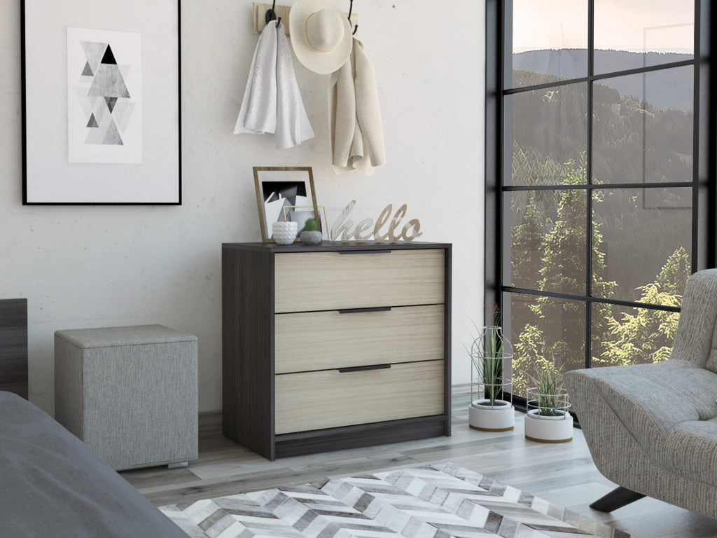 28" Brown And Black Three Drawer Dresser-Dressers-DECOROLALA