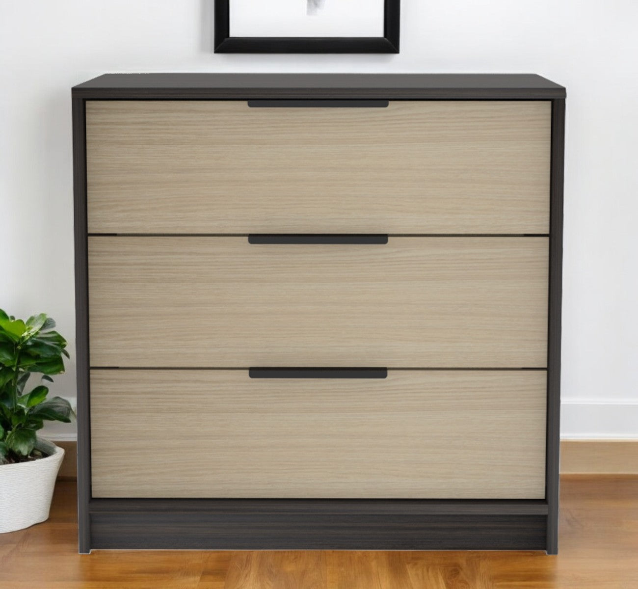 28" Brown And Black Three Drawer Dresser-Dressers-DECOROLALA