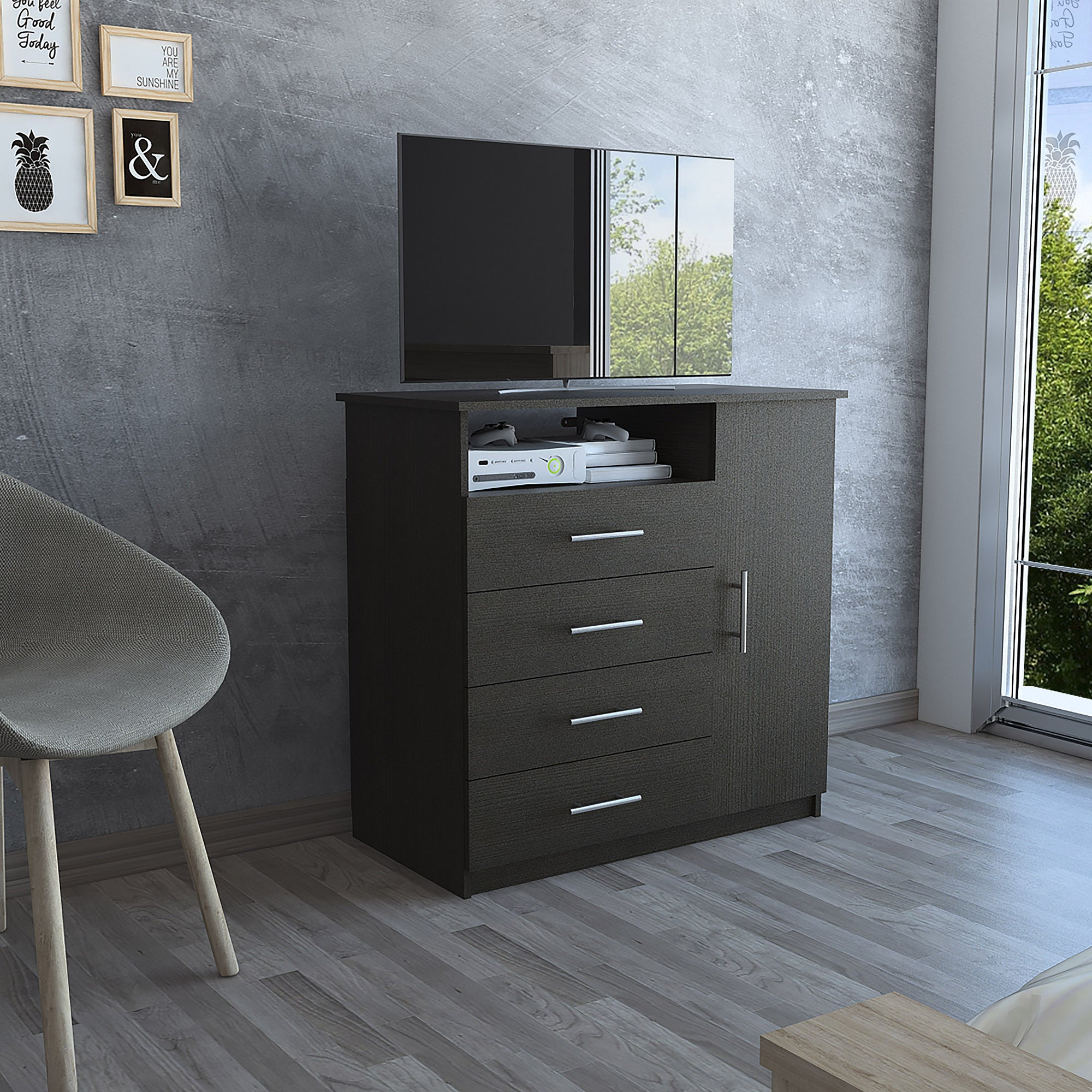 36" Black Manufactured Wood Four Drawer Combo Dresser-Dressers-DECOROLALA