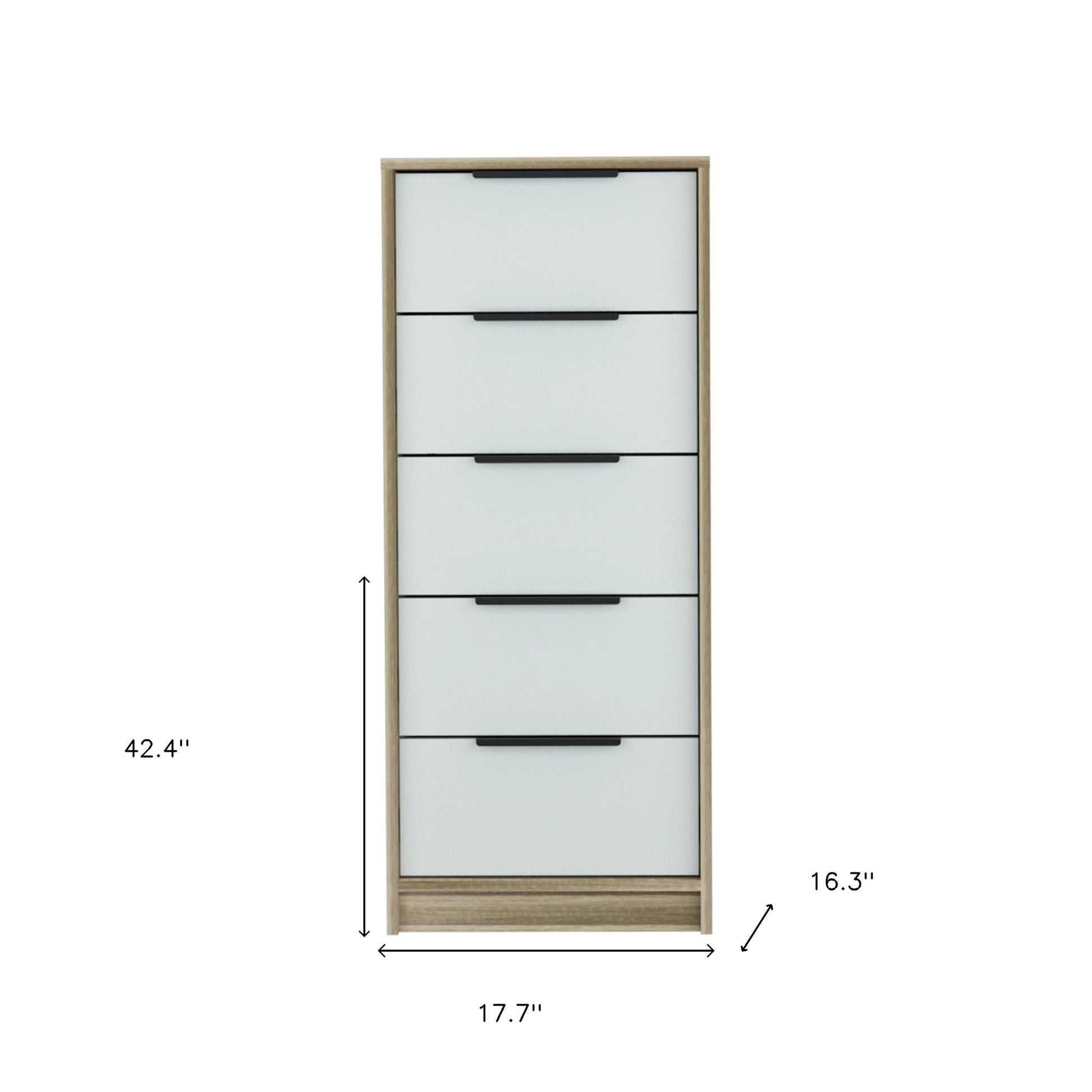 18" Brown And White Five Drawer Chest-5