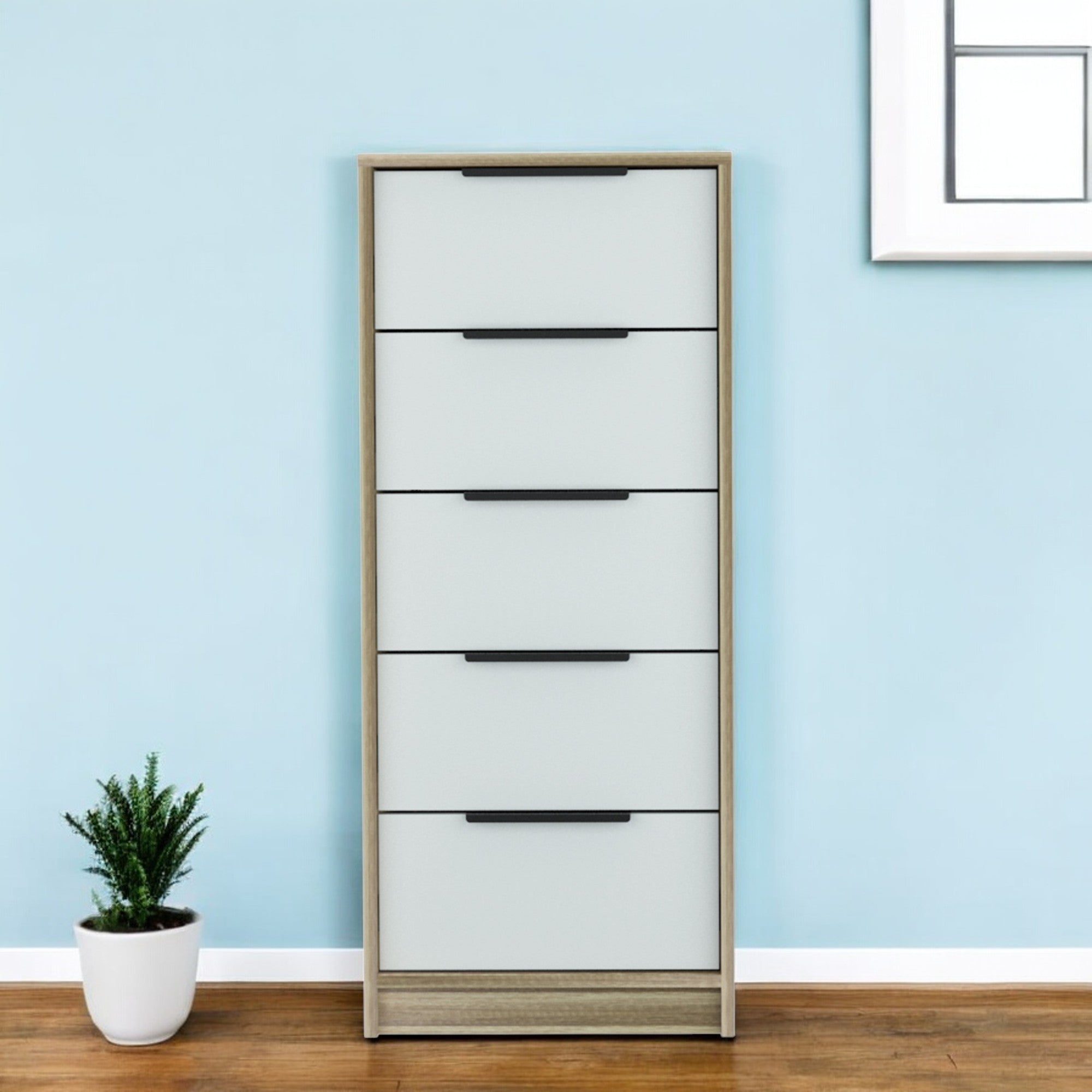 18" Brown And White Five Drawer Chest-0