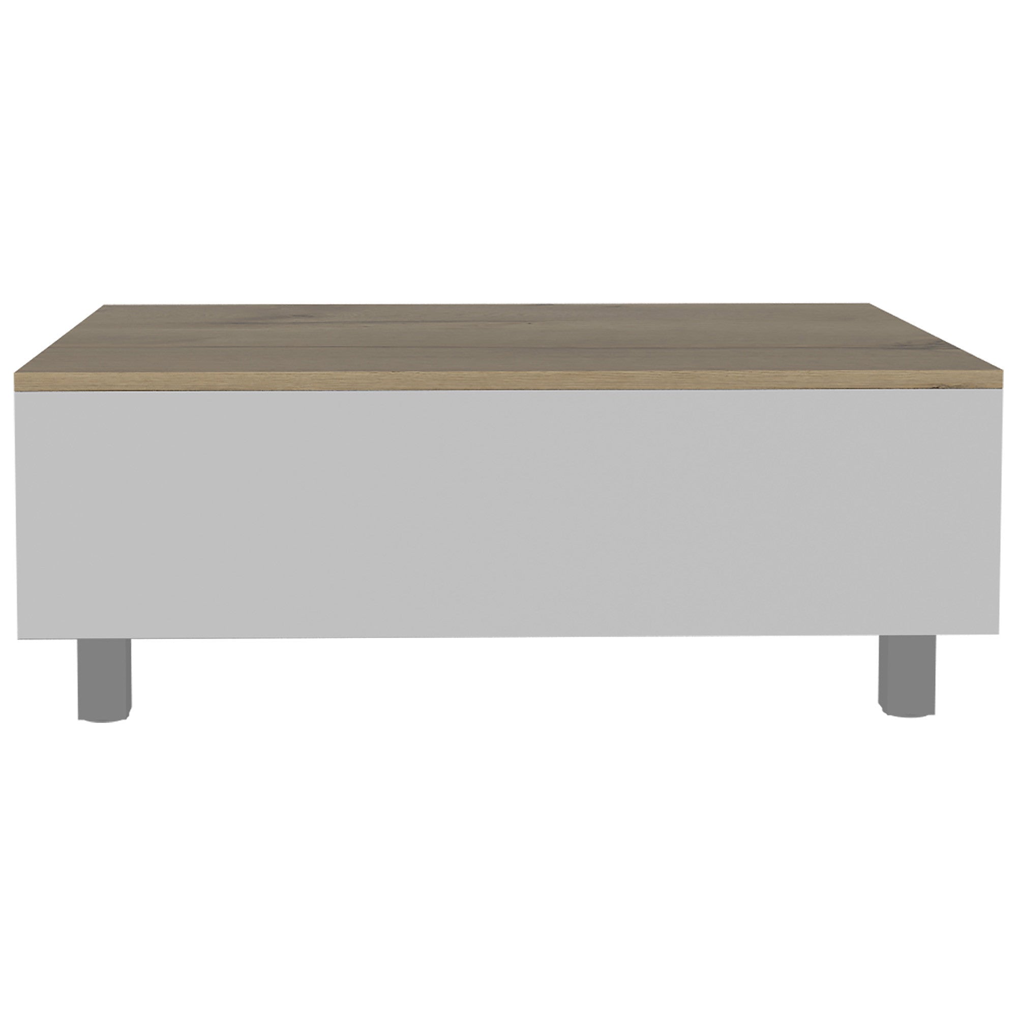 32" White And Light Oak Manufactured Wood Rectangular Lift Top Coffee Table With Drawer And Shelf-Coffee Tables-DECOROLALA